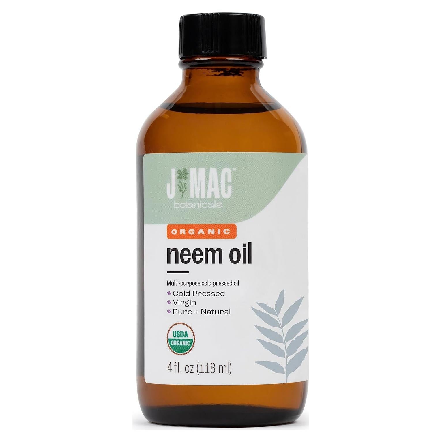 Aceite de Neem Orgánico J Mac Botanicals 118 ml Puro para Piel y Cabello