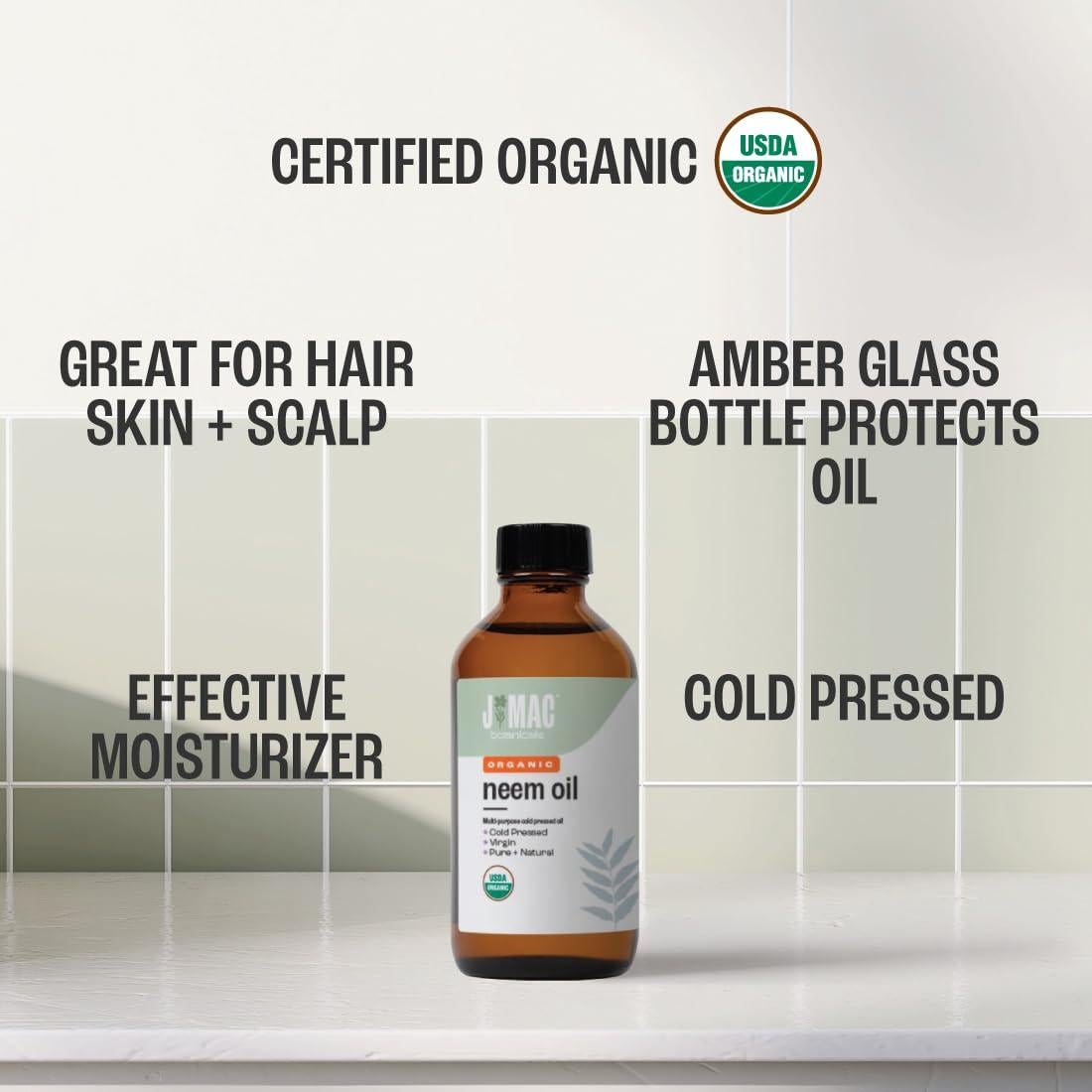 Aceite de Neem Orgánico J Mac Botanicals 118 ml Puro para Piel y Cabello