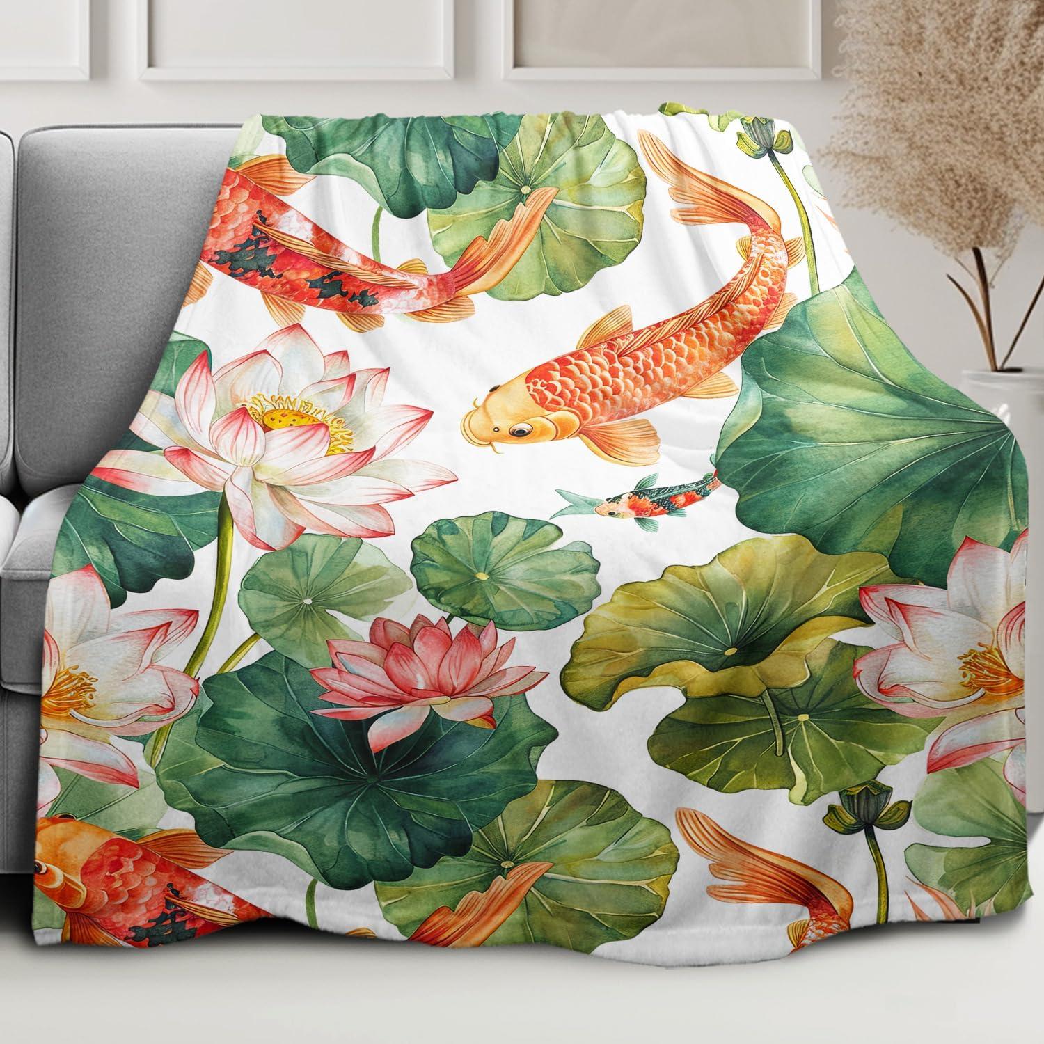 Manta de Forro Polar HommomH Koi y Loto 127x152 cm