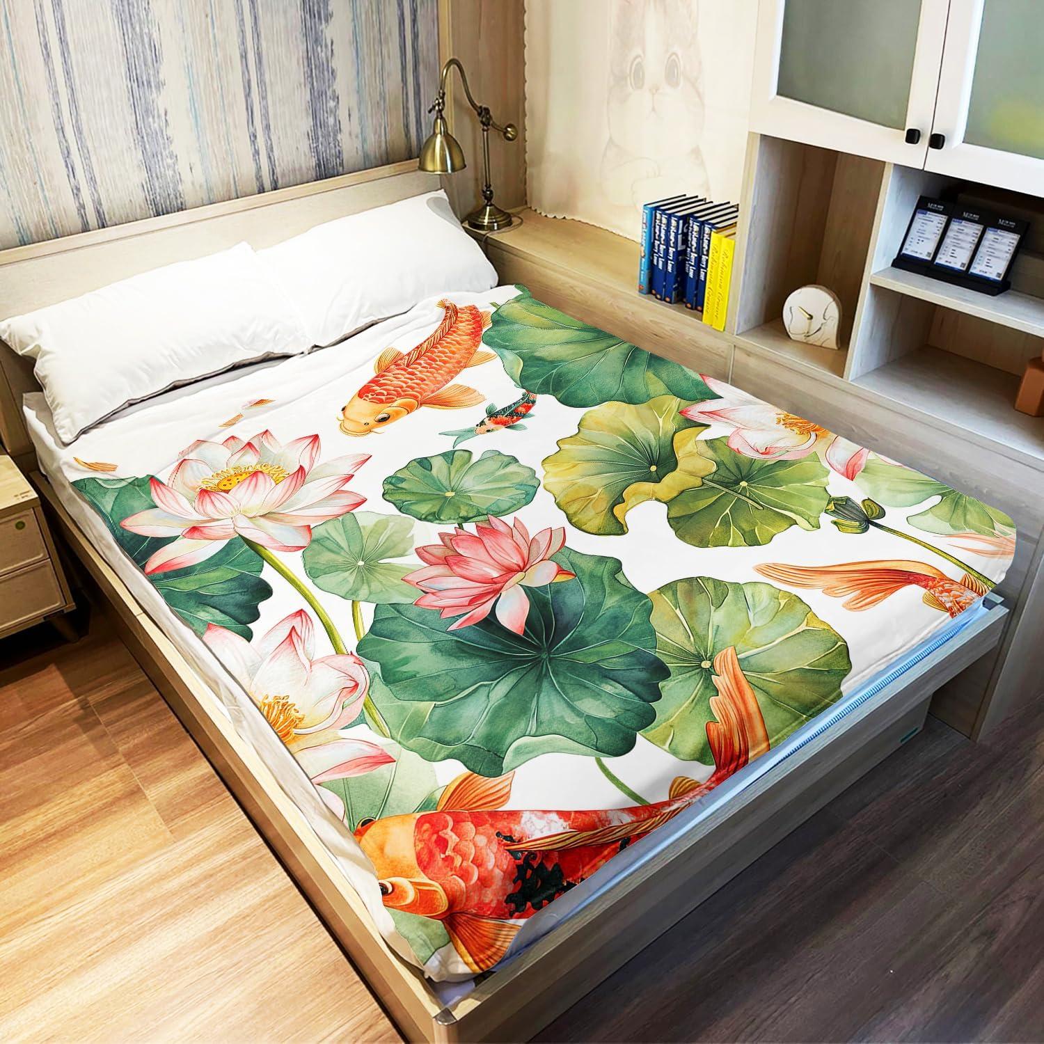 Manta de Forro Polar HommomH Koi y Loto 127x152 cm