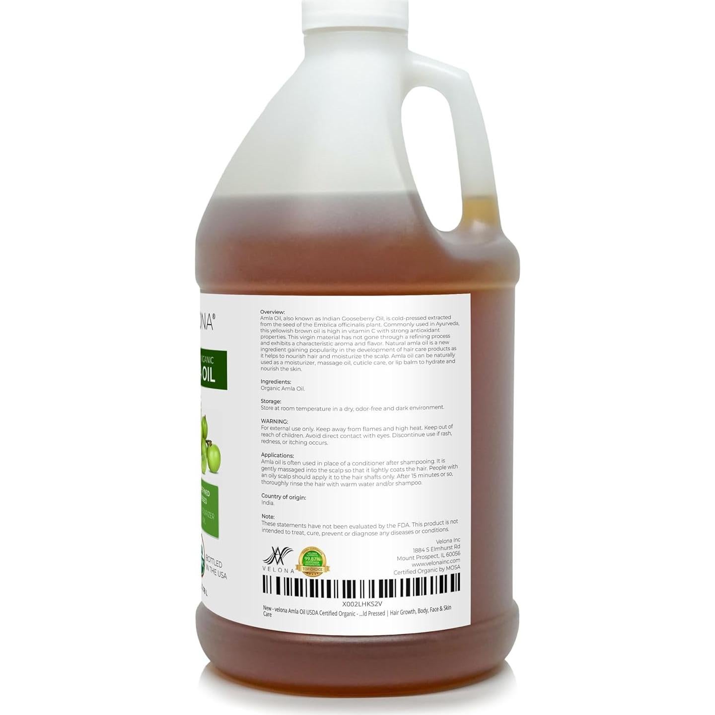Aceite de Amla Orgánico Velona 3.78L - 100% Puro y Natural