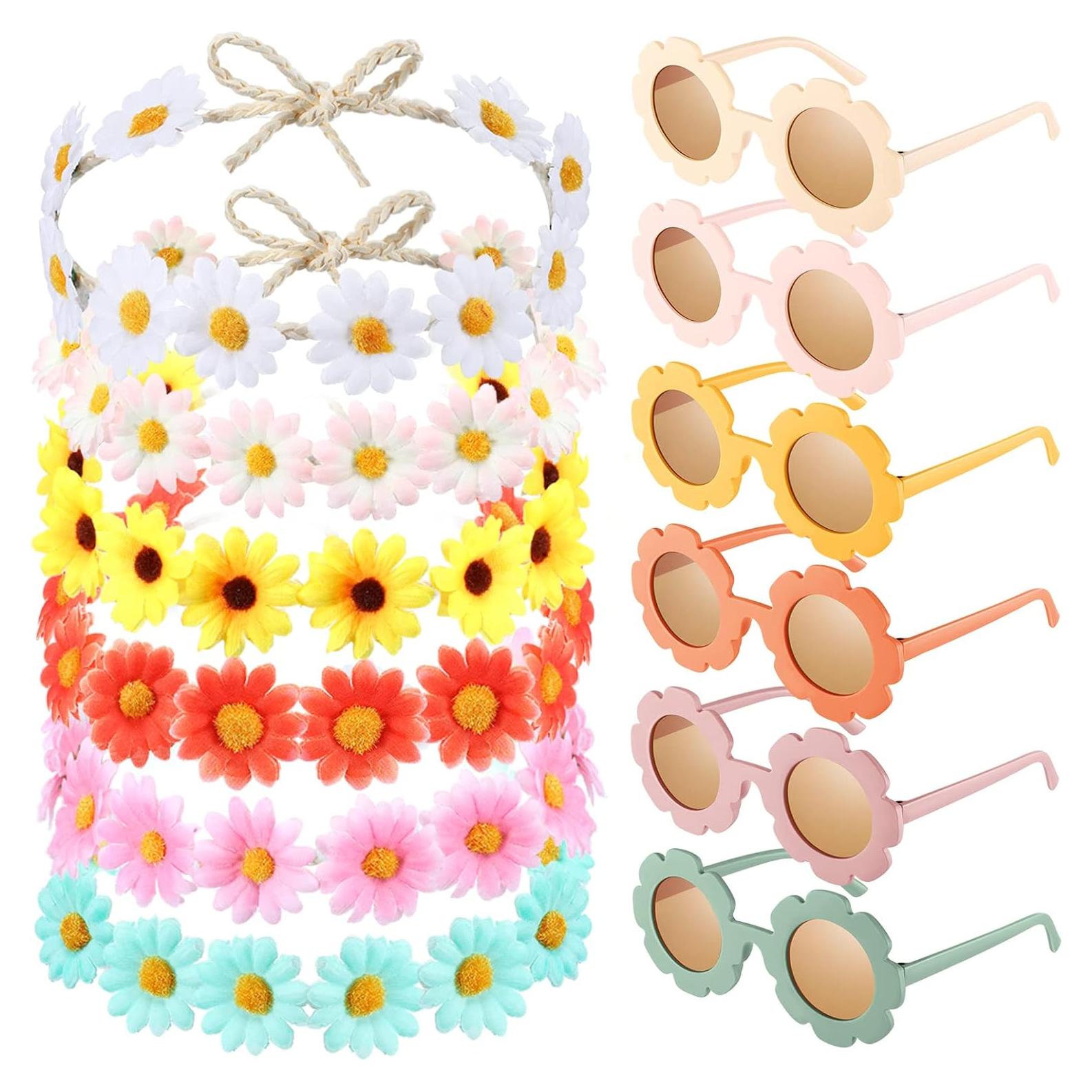 Gafas de sol retro con diademas de flores para fiesta