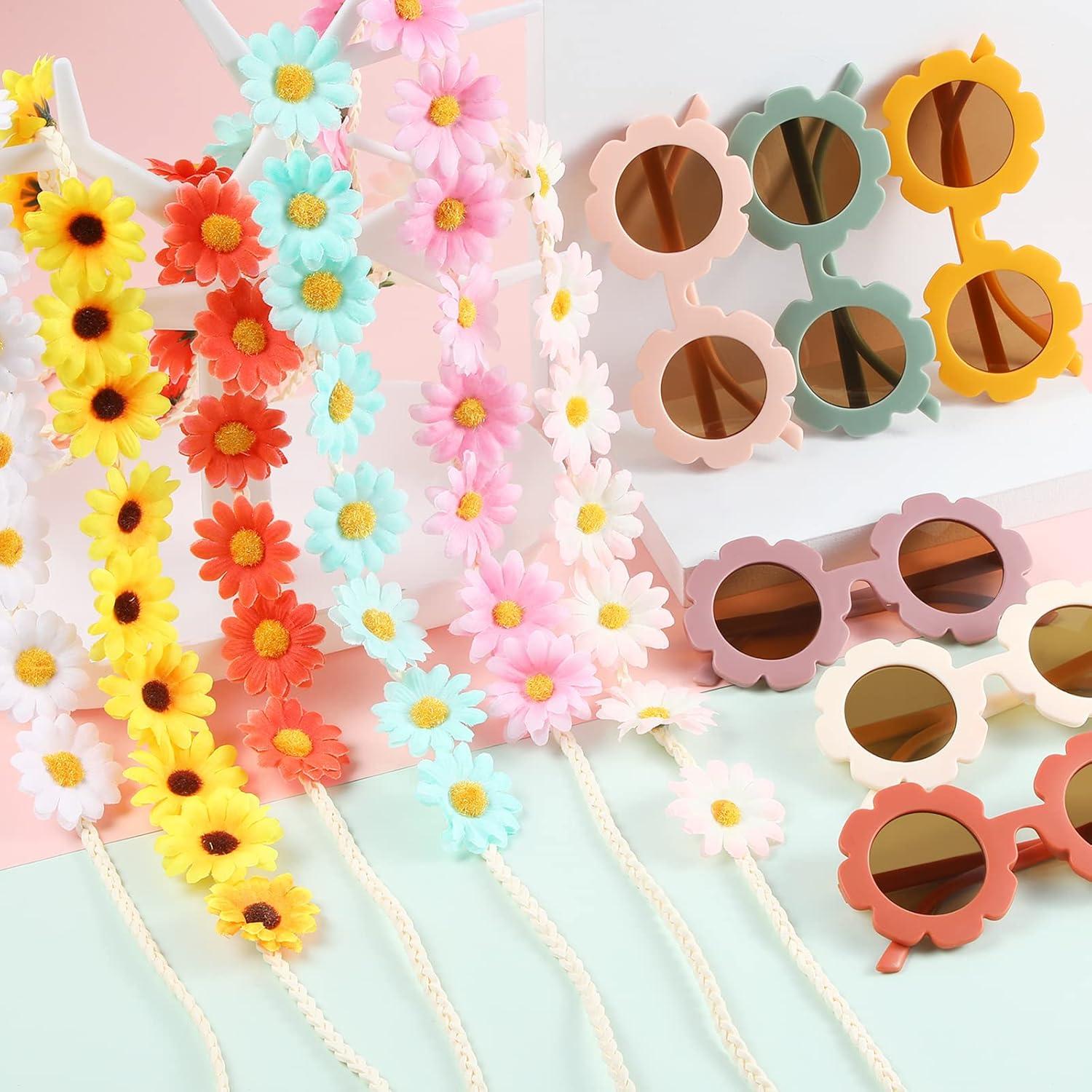 Gafas de sol retro con diademas de flores para fiesta