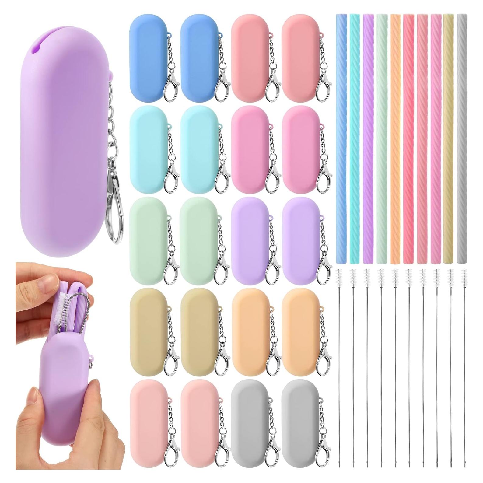 Pajitas de Silicona Reutilizables Irenare 20 Sets con Estuche