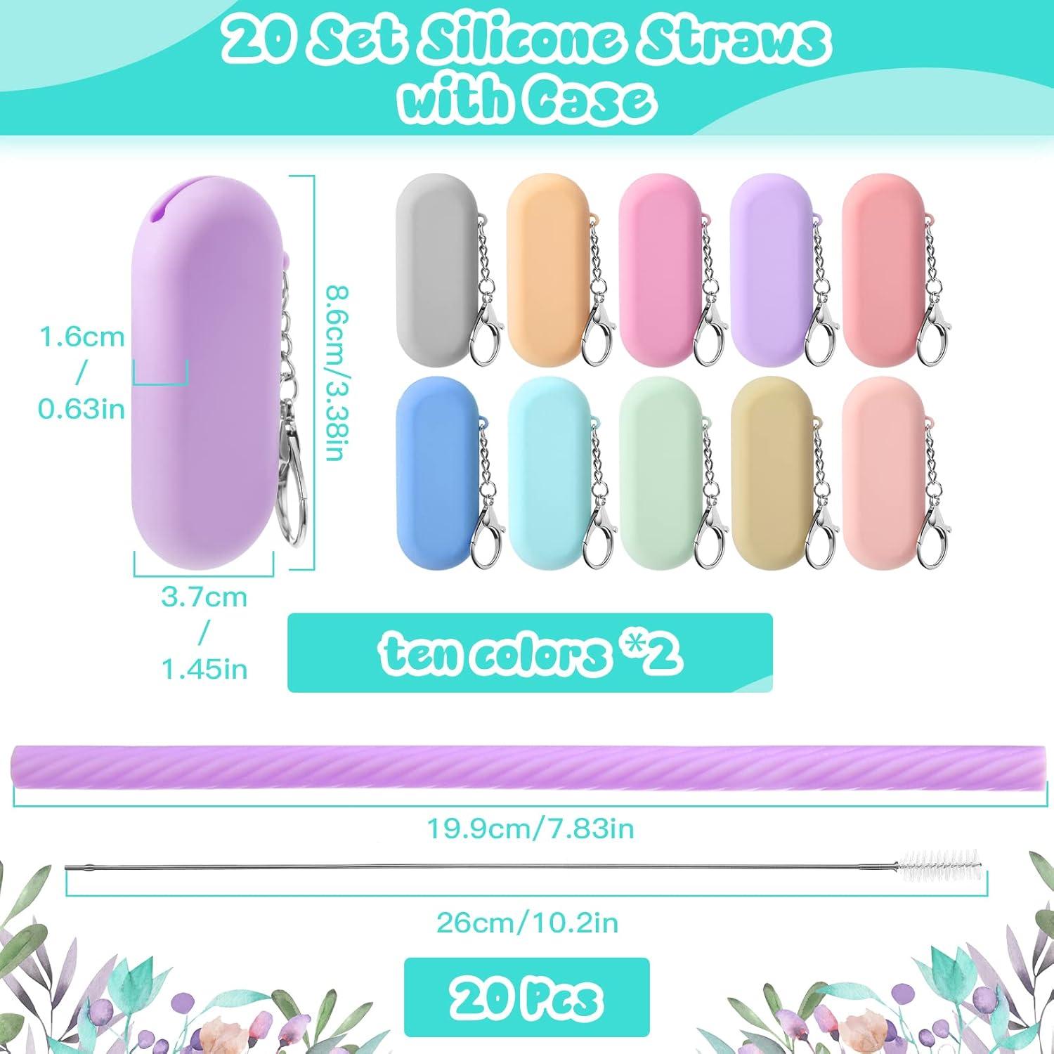 Pajitas de Silicona Reutilizables Irenare 20 Sets con Estuche