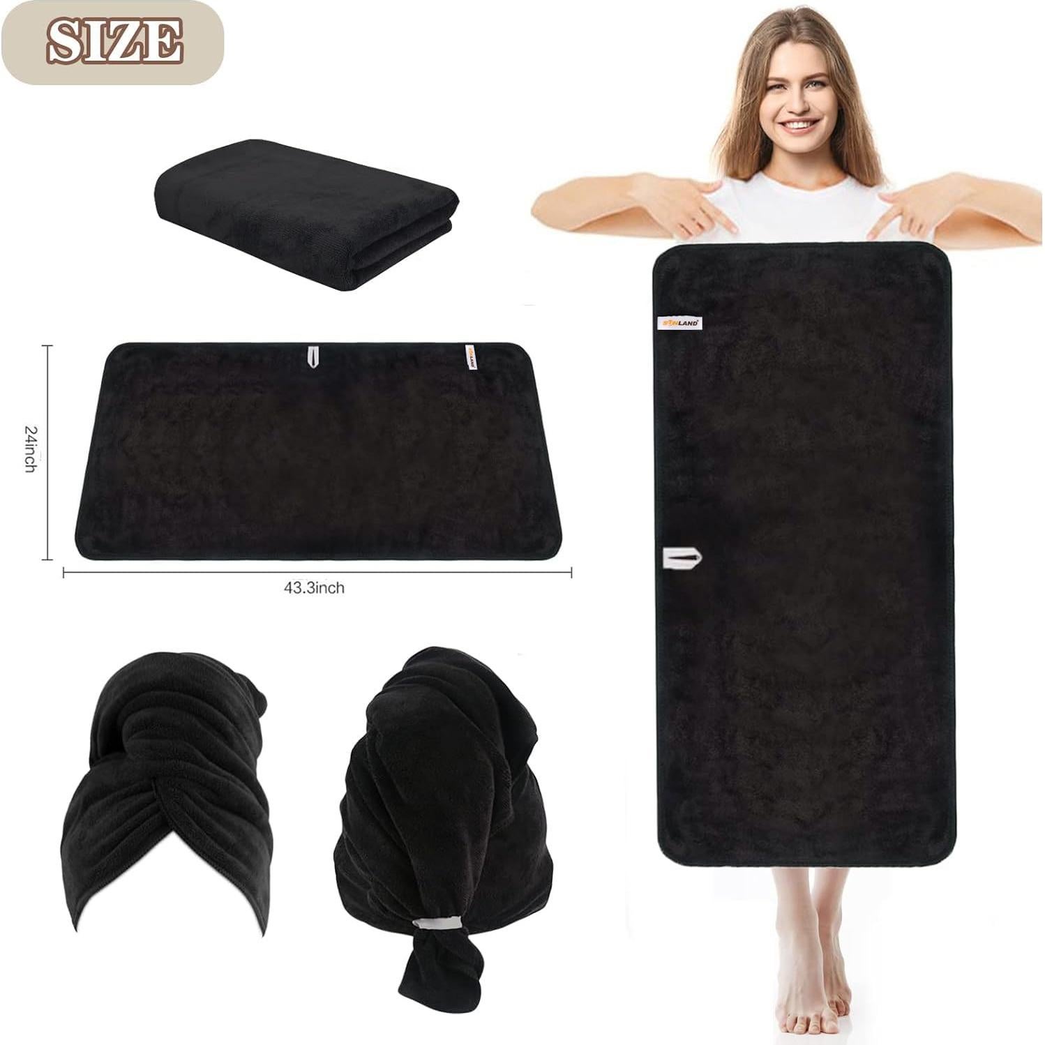 Toalla de Microfibra SUNLAND para Secado Rápido de Cabello 61x109 cm Negra