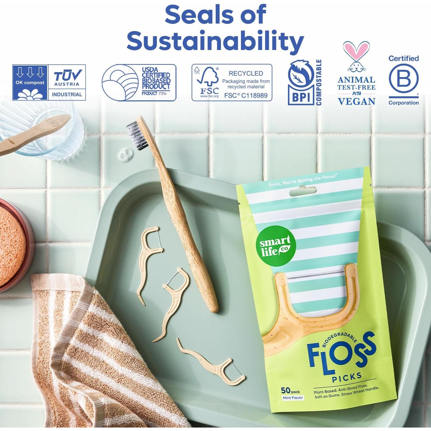 Palillos de Hilo Dental Biodegradables SmartLifeco - 100 Unidades Menta