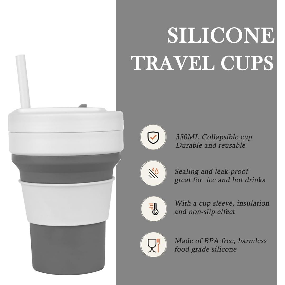 Taza de Viaje Plegable CYNROFVEN Silicona 350ml Gris