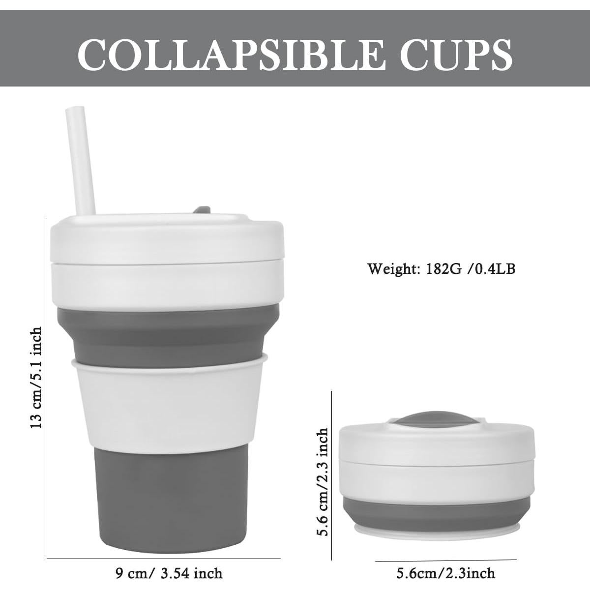 Taza de Viaje Plegable CYNROFVEN Silicona 350ml Gris