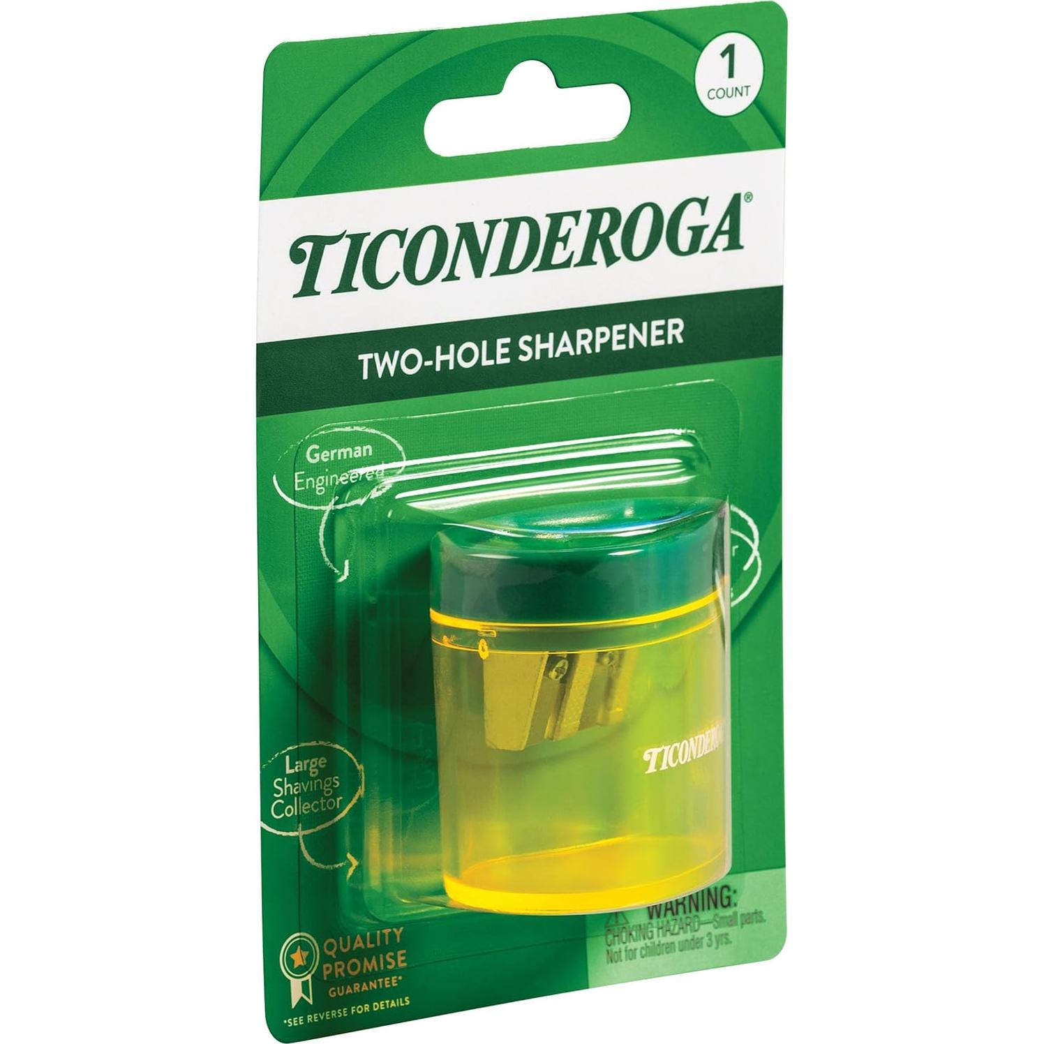 Sacapuntas Ticonderoga 2 Agujeros Amarillo Verde Ergonómico