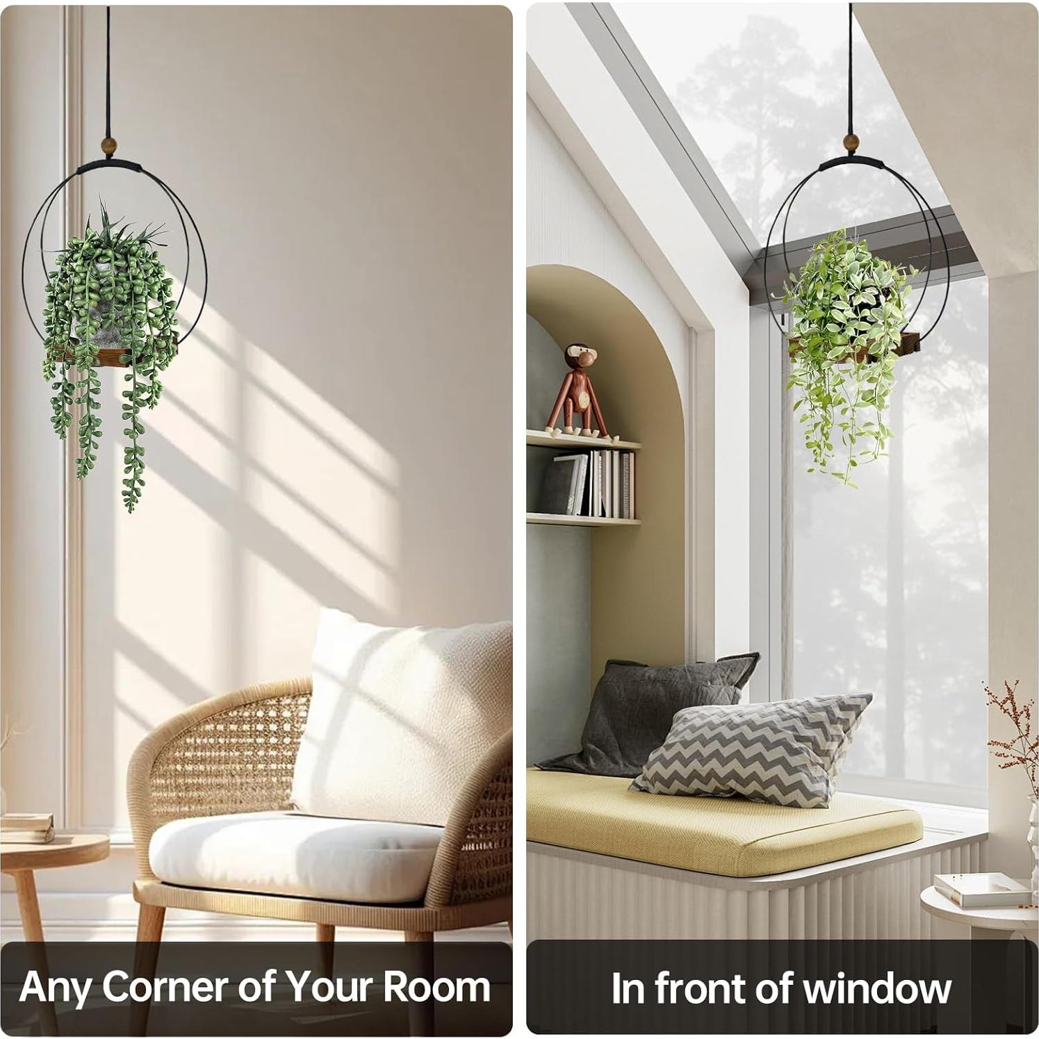 Maceta Colgante Adnkwolivt de Metal y Madera para Plantas