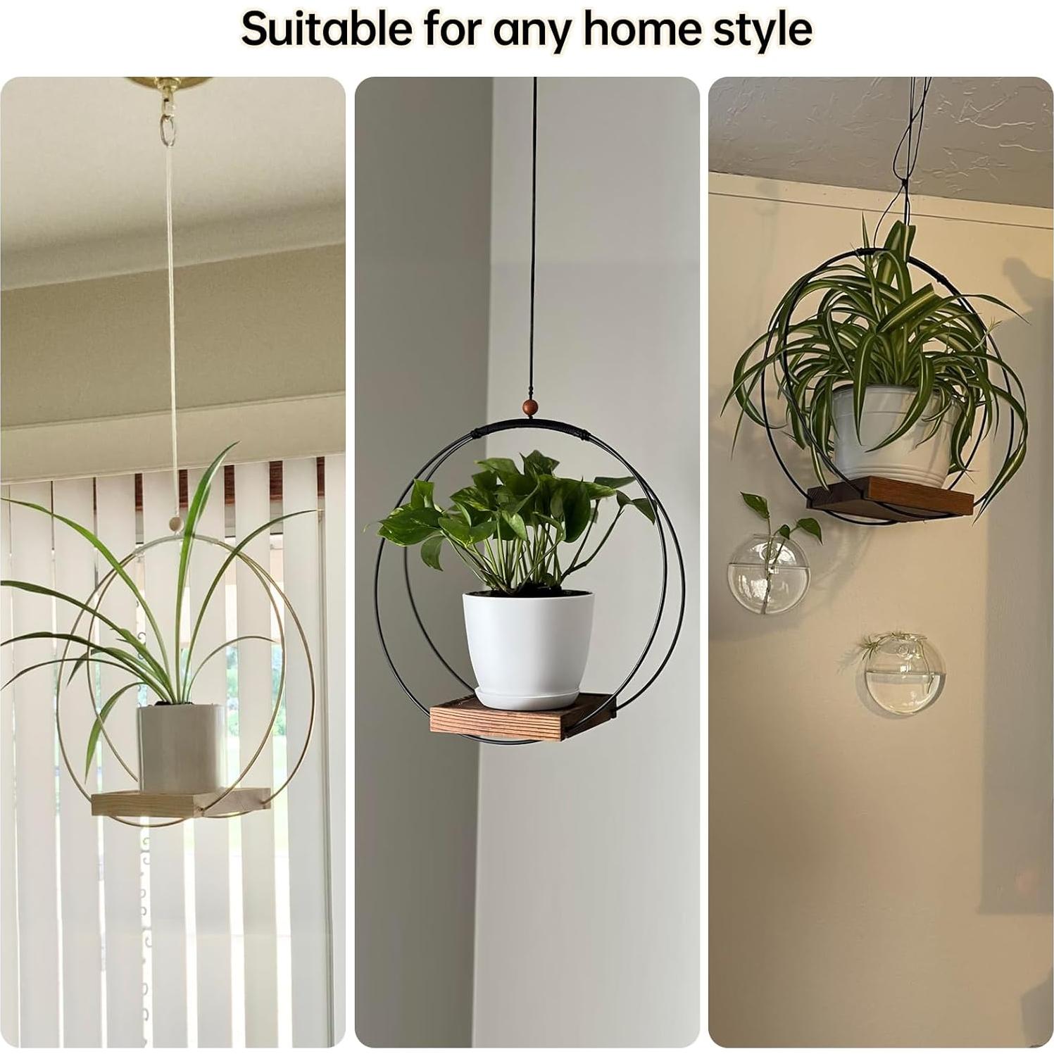 Maceta Colgante Adnkwolivt de Metal y Madera para Plantas