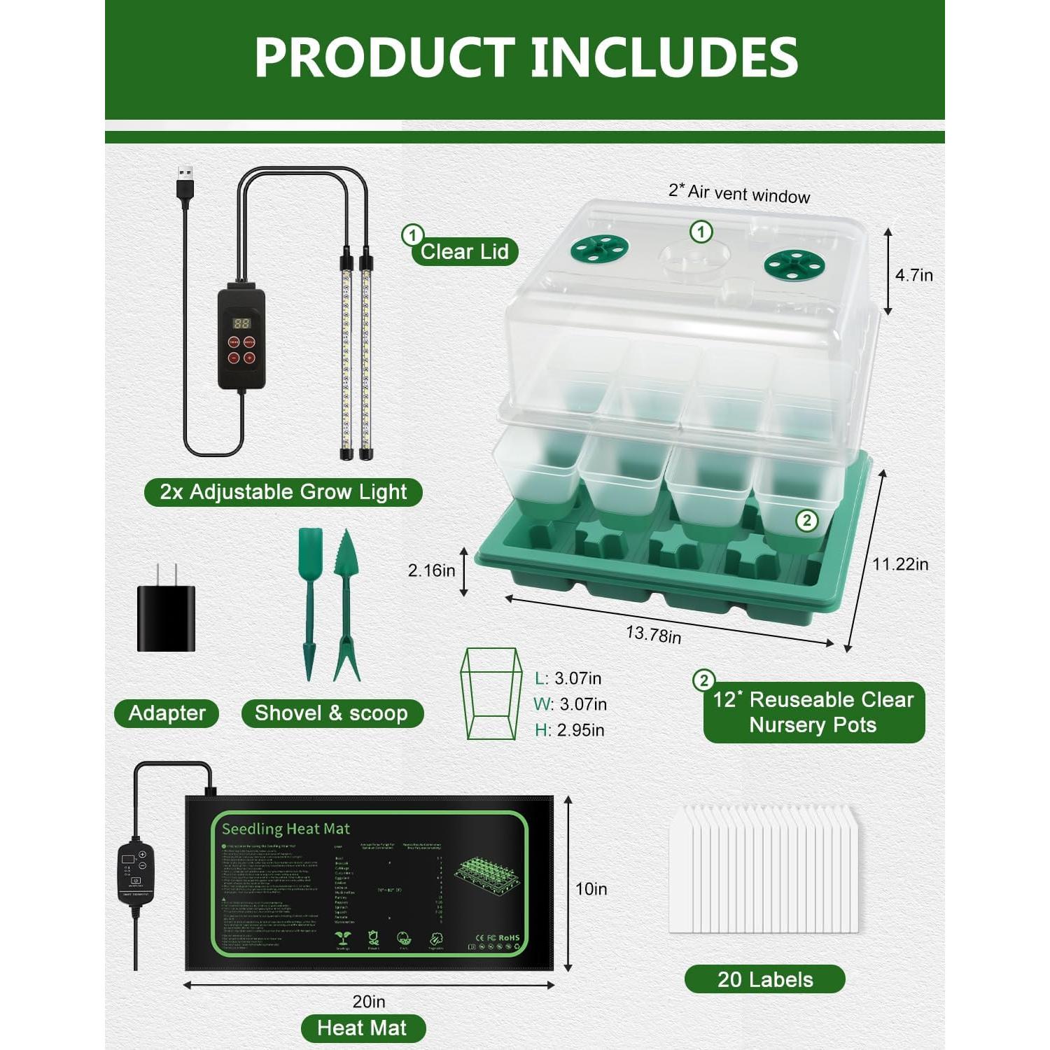 Kit de Inicio de Semillas joyhalo 12 Celdas con Luz y Calefacción