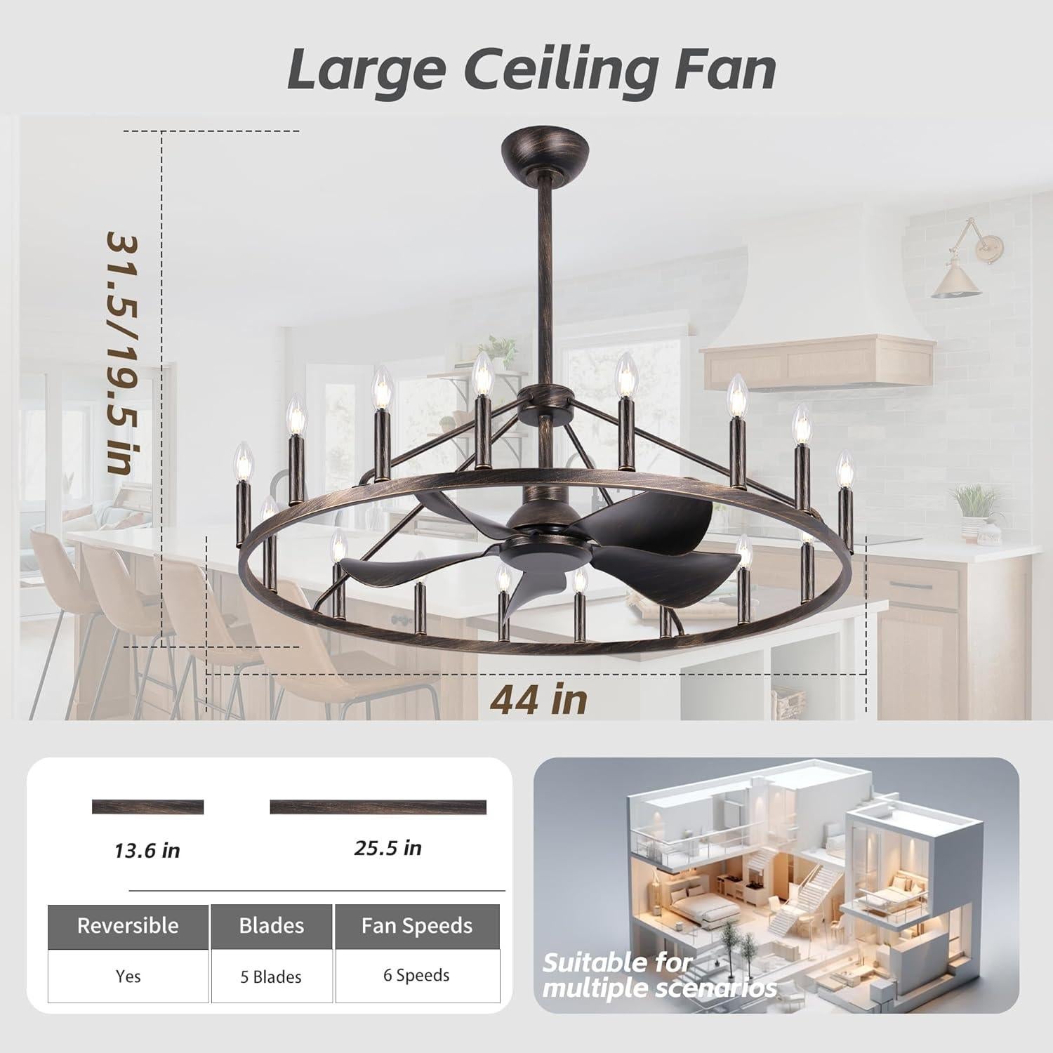 Ventilador de Techo Candelabro REDSTAR 110.2 cm Bronce Antiguo