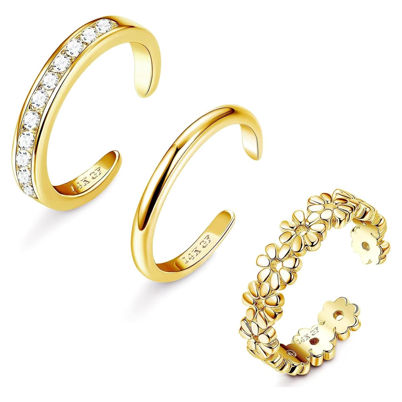 Conjunto de Anillos de Dedo del Pie Jstyle 14K Oro Relleno 3 Pcs