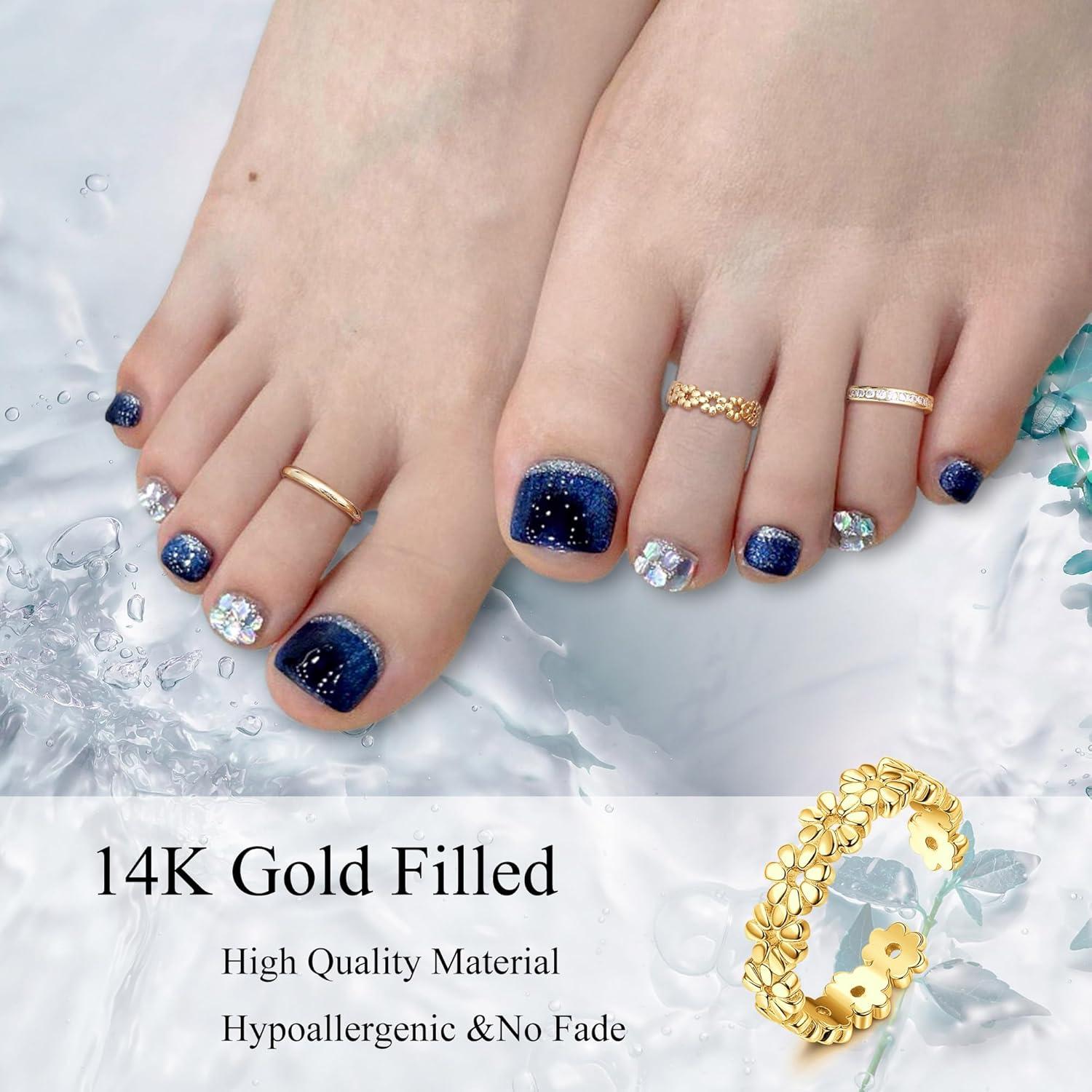 Conjunto de Anillos de Dedo del Pie Jstyle 14K Oro Relleno 3 Pcs