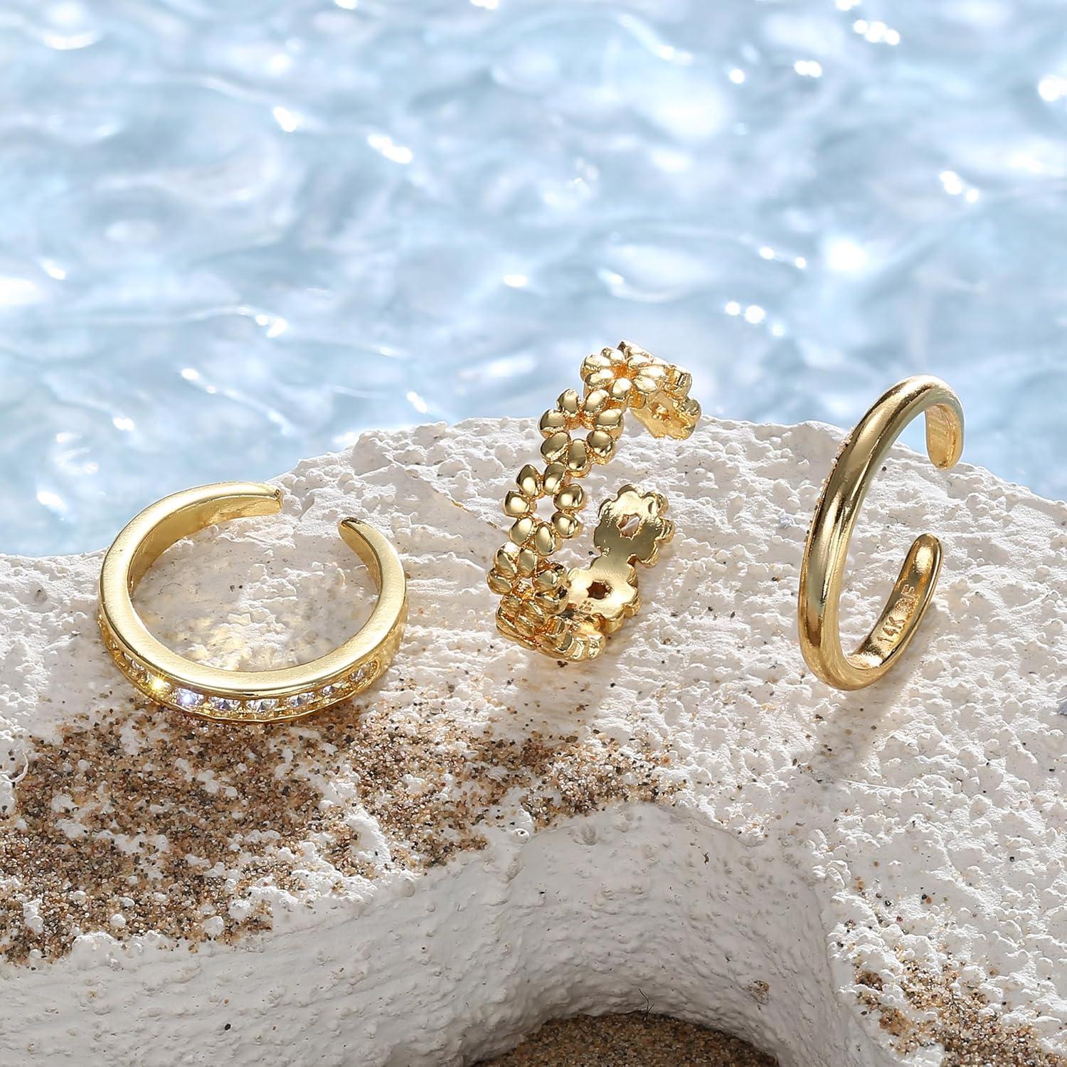 Conjunto de Anillos de Dedo del Pie Jstyle 14K Oro Relleno 3 Pcs