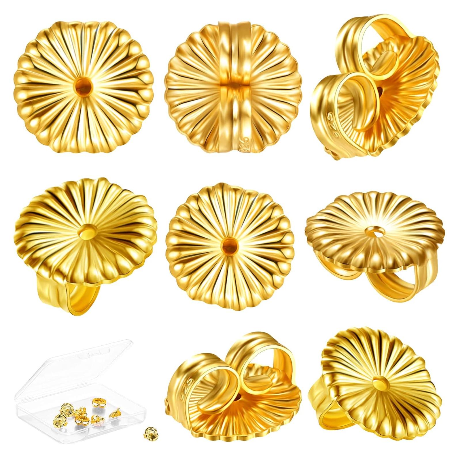 Hicarer 8 Pieces Earring Backs for Droopy Large Backs for Studs Replacement Secure Lifters for Heavy Earring(9 mm,Gold)