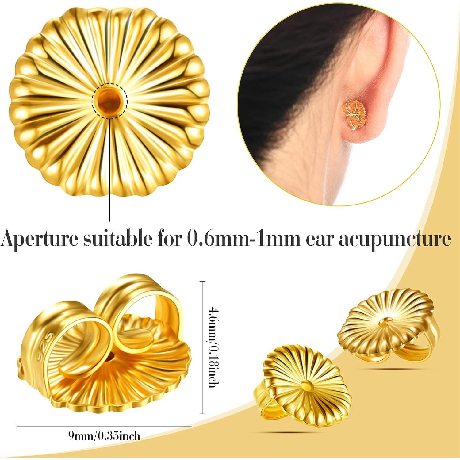 Hicarer 8 Pieces Earring Backs for Droopy Large Backs for Studs Replacement Secure Lifters for Heavy Earring(9 mm,Gold)