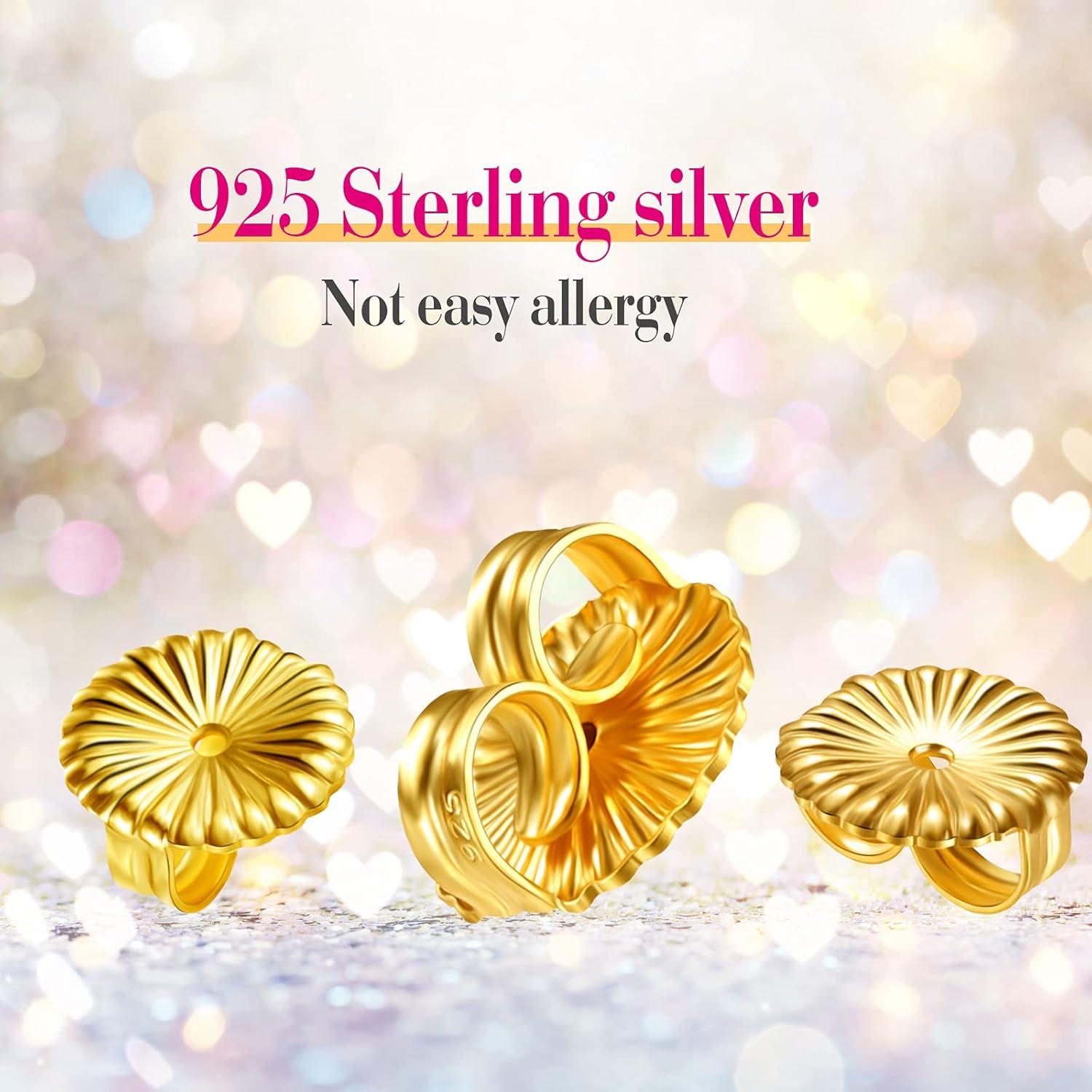 Hicarer 8 Pieces Earring Backs for Droopy Large Backs for Studs Replacement Secure Lifters for Heavy Earring(9 mm,Gold)