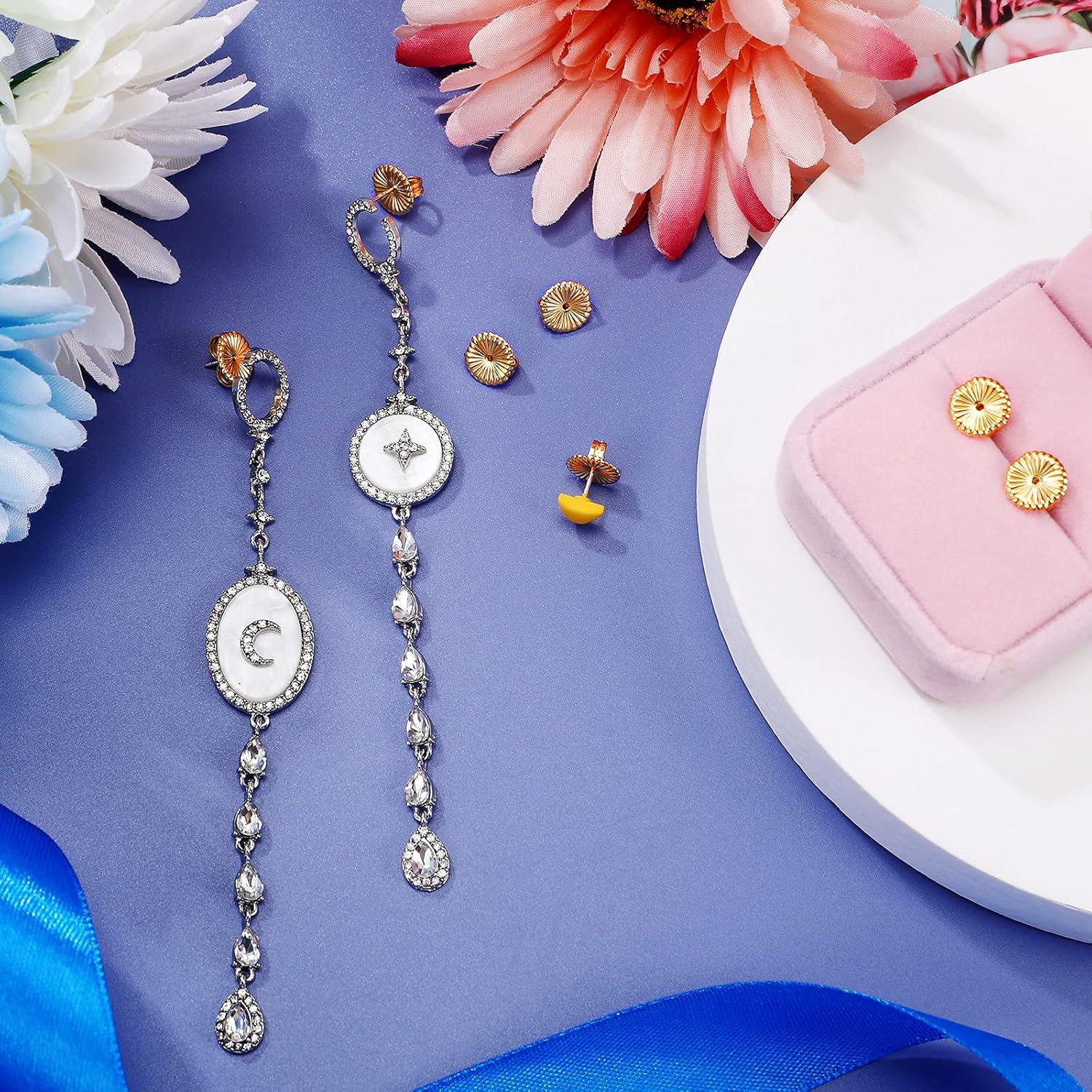 Hicarer 8 Pieces Earring Backs for Droopy Large Backs for Studs Replacement Secure Lifters for Heavy Earring(9 mm,Gold)