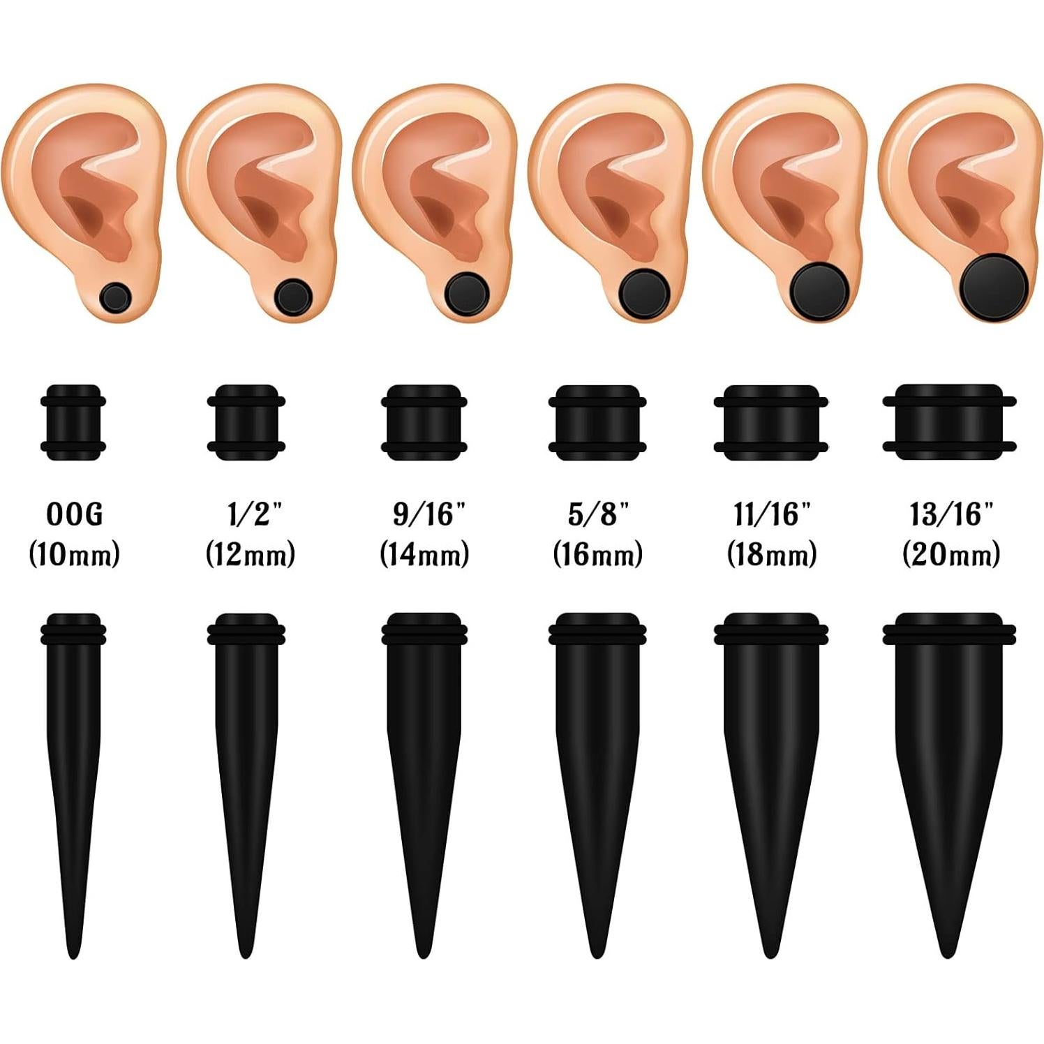 Kit de Estiramiento de Orejas Longbeauty 24 Piezas 00G-20mm