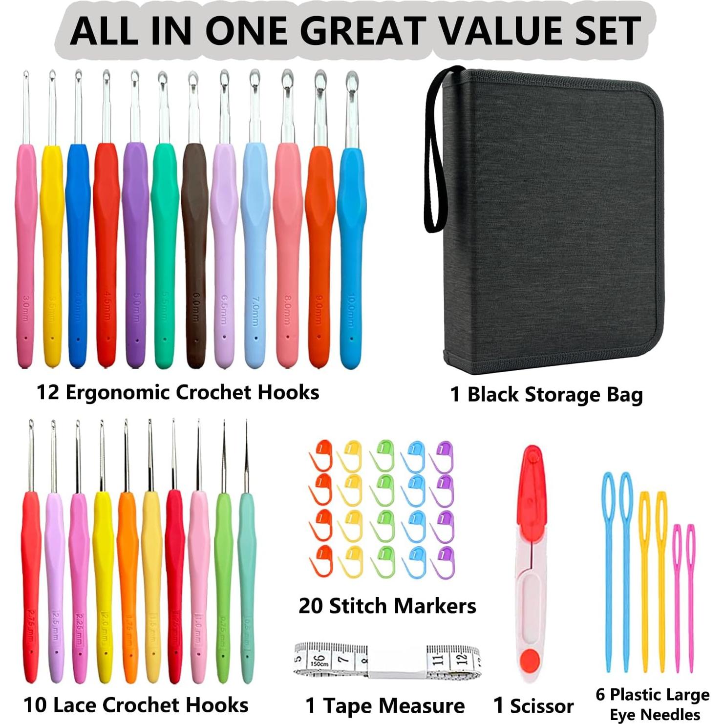 Set de Ganchillos Ergonómicos Hobekoee 22 Piezas 0.5-10mm