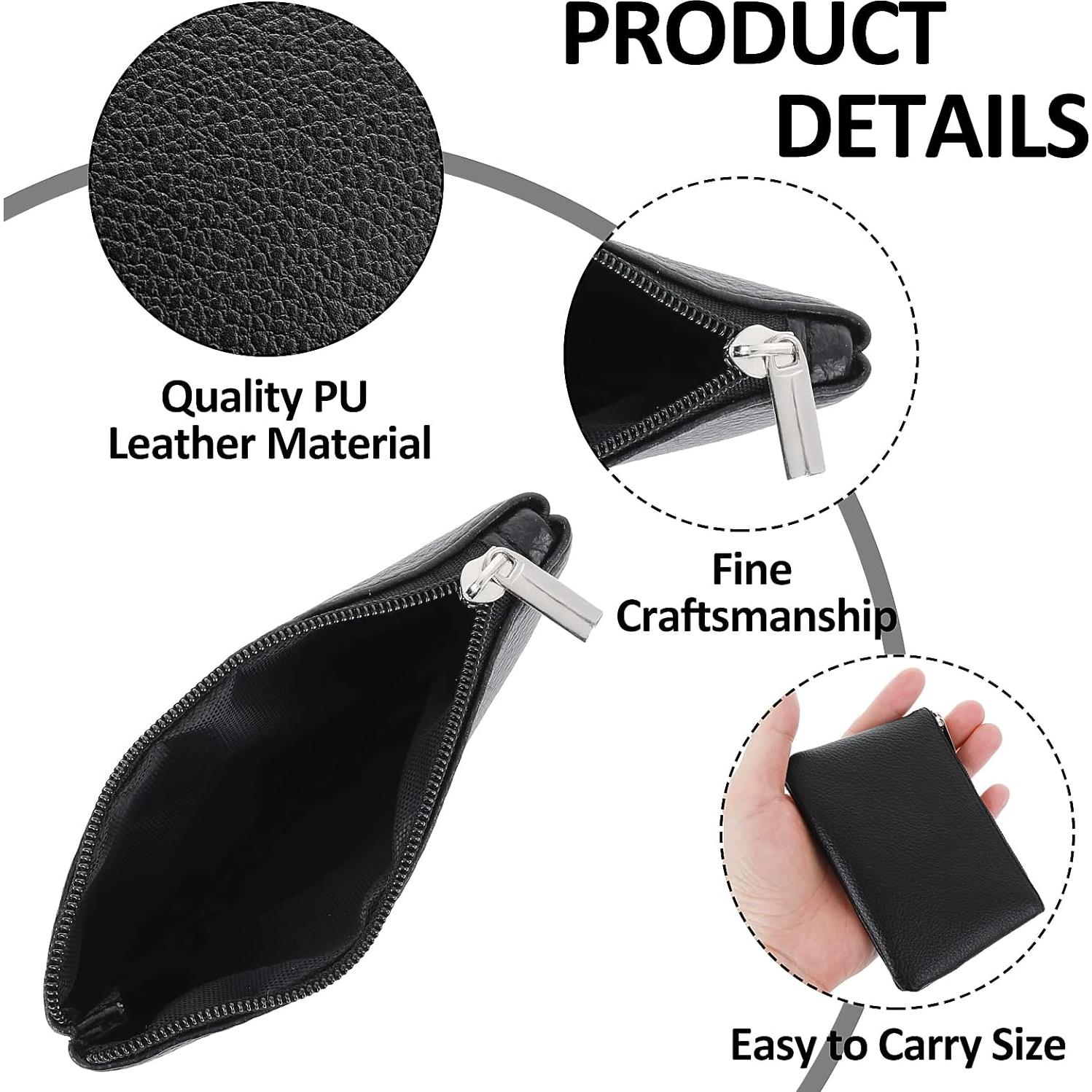 Monedero portátil TIESOME negro PU con cremallera 12x9 cm