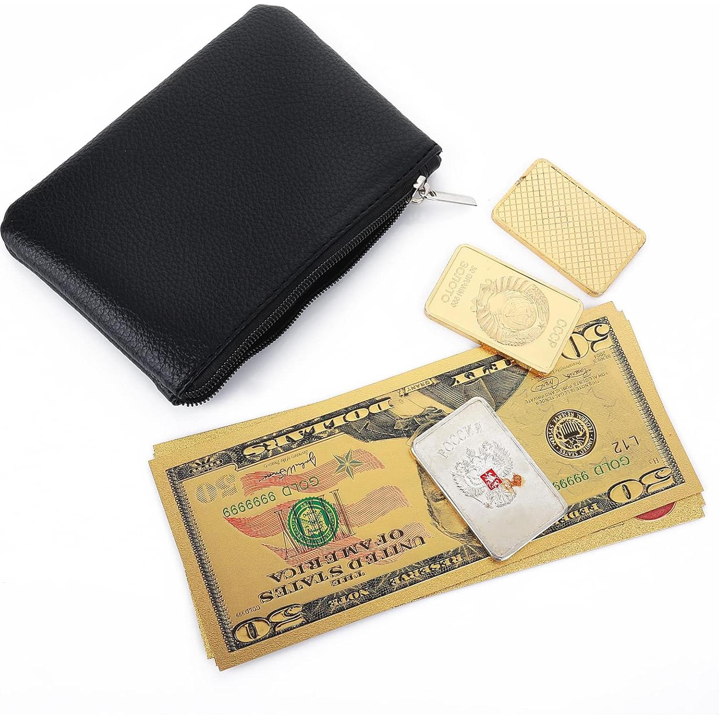 Monedero portátil TIESOME negro PU con cremallera 12x9 cm