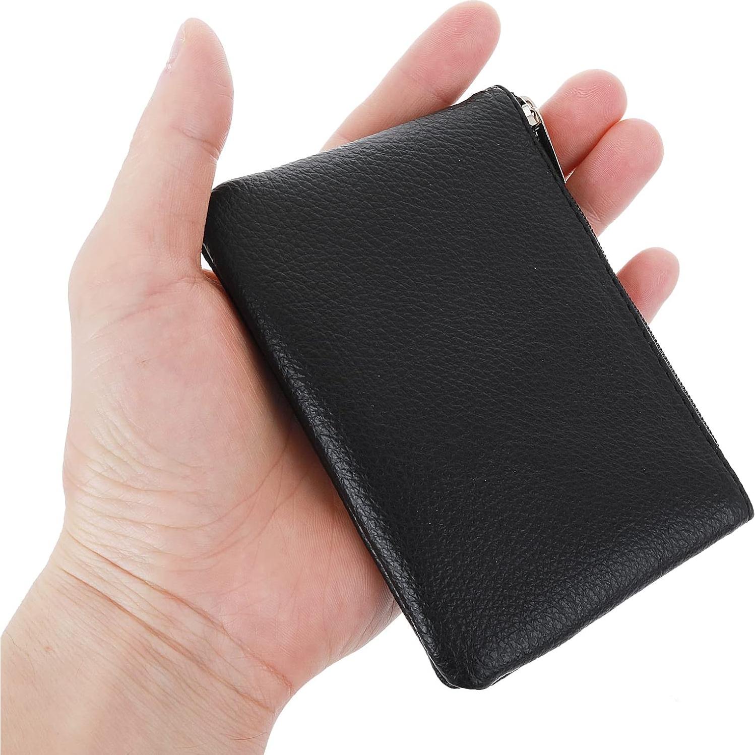 Monedero portátil TIESOME negro PU con cremallera 12x9 cm