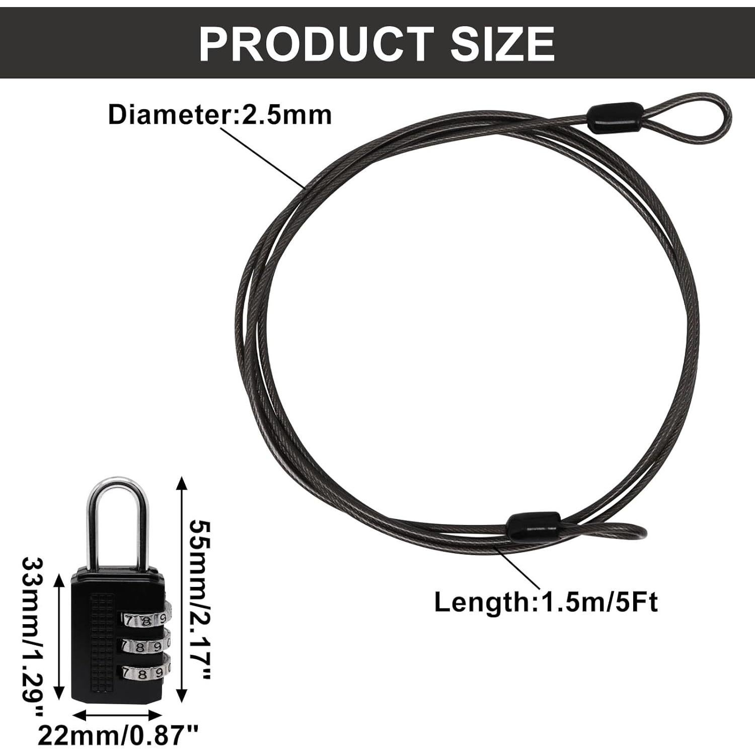Cable de bloqueo de acero trenzado S SYDIEN 1.52 m negro (4 piezas)