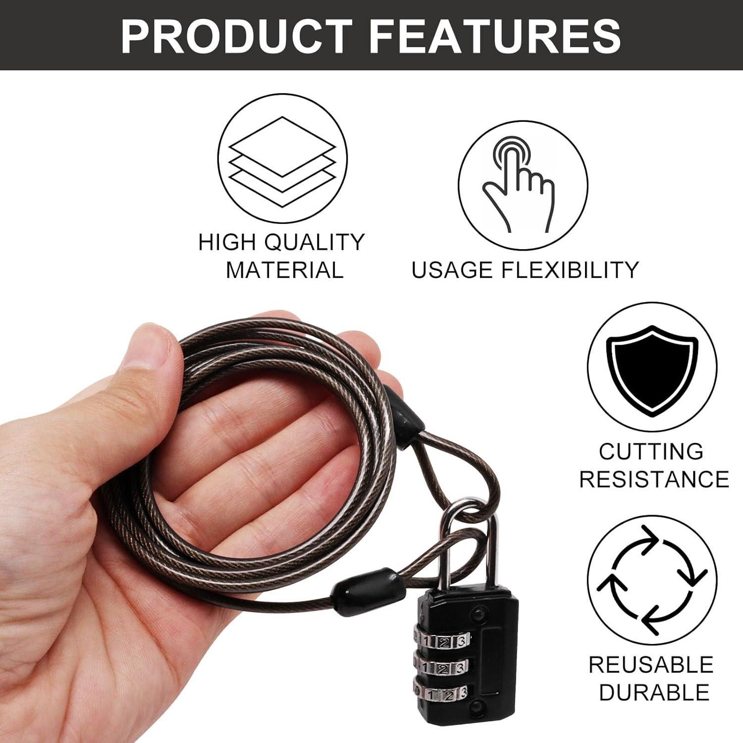 Cable de bloqueo de acero trenzado S SYDIEN 1.52 m negro (4 piezas)