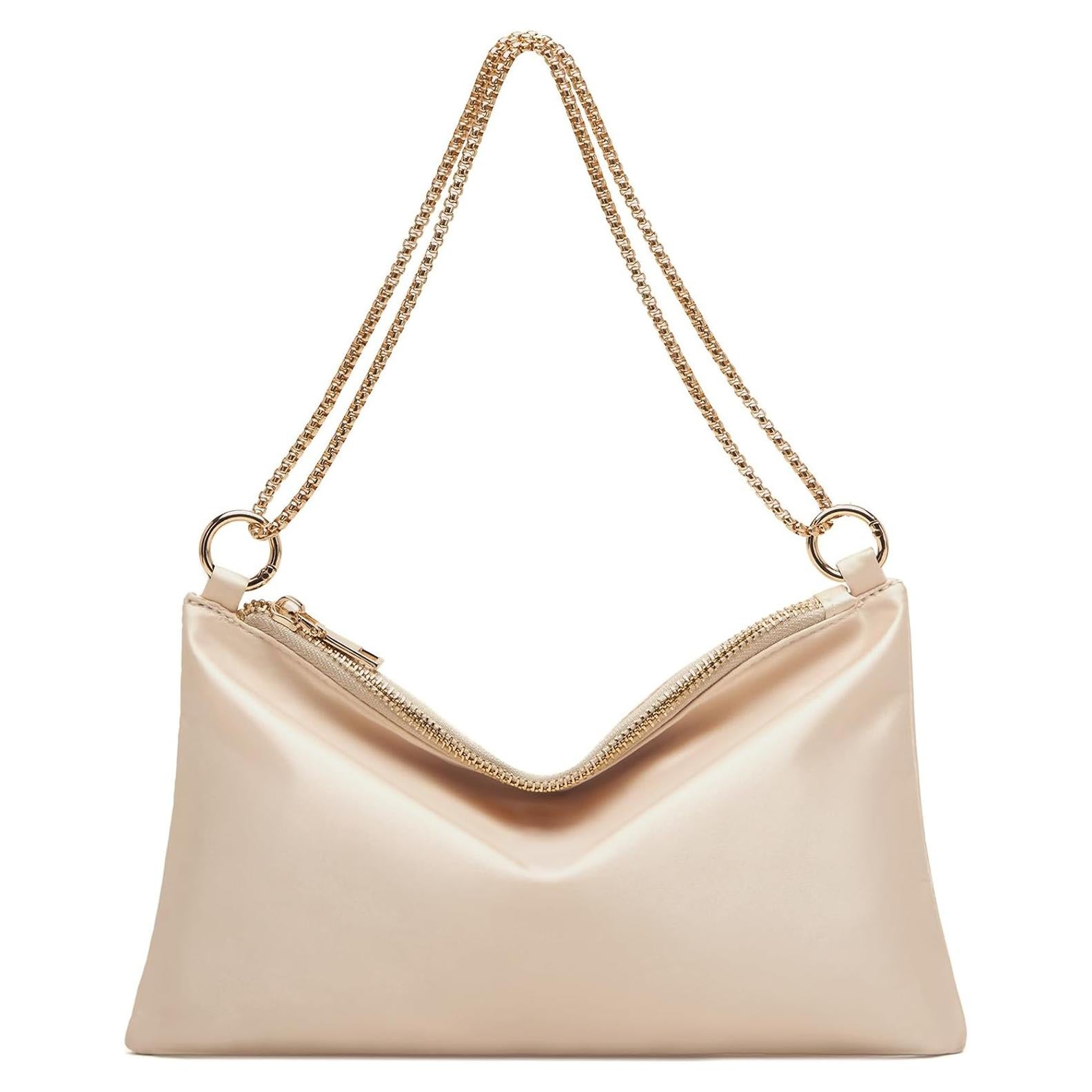 Bolso de mano de satén para mujer Oscaurt beige 26.7x15 cm