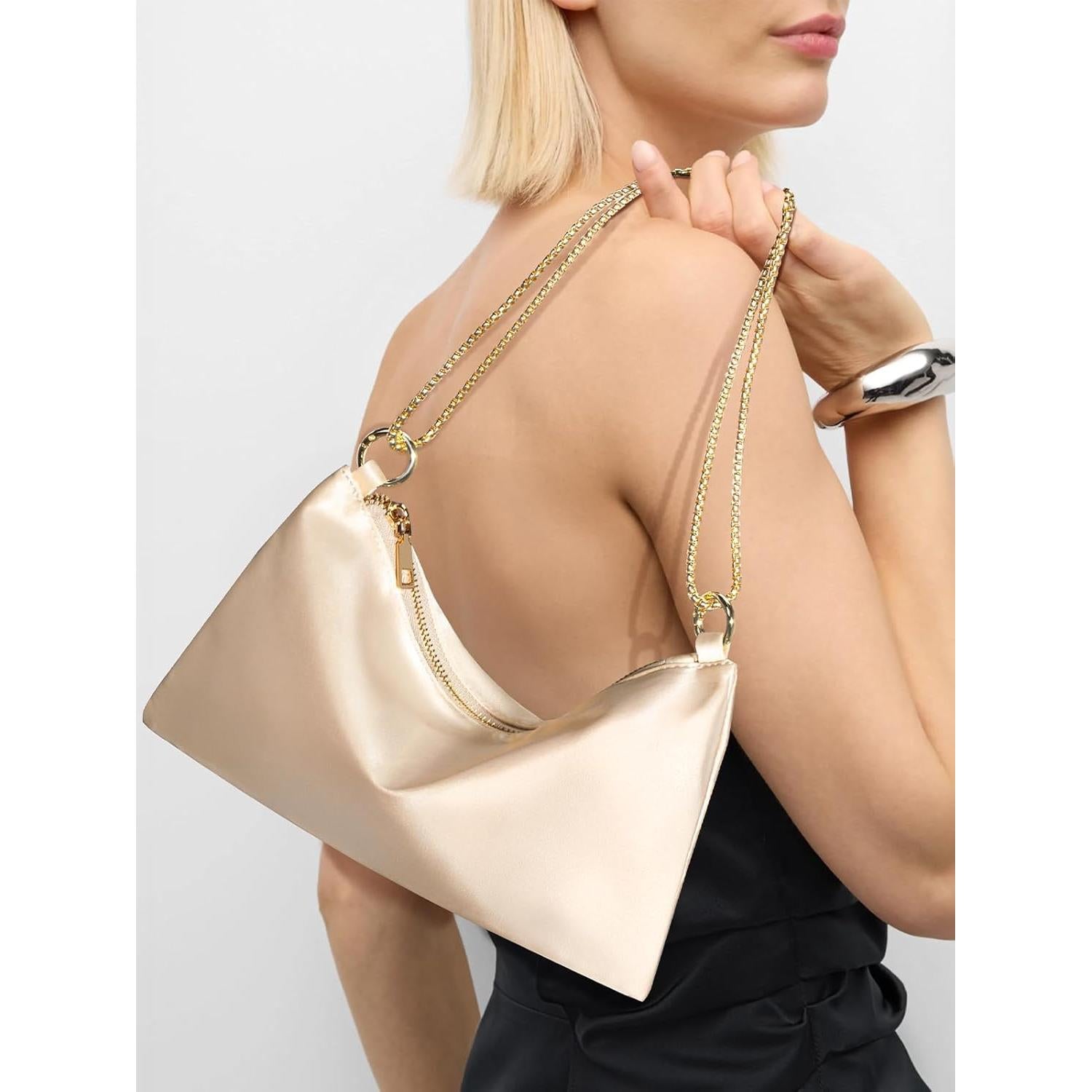 Bolso de mano de satén para mujer Oscaurt beige 26.7x15 cm