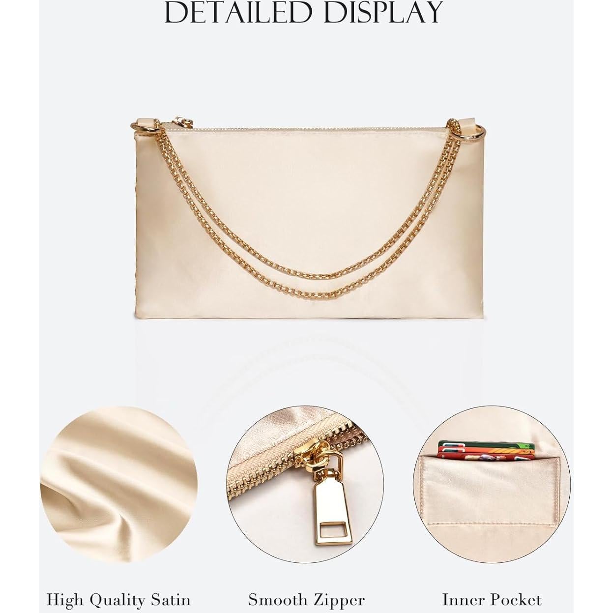 Bolso de mano de satén para mujer Oscaurt beige 26.7x15 cm