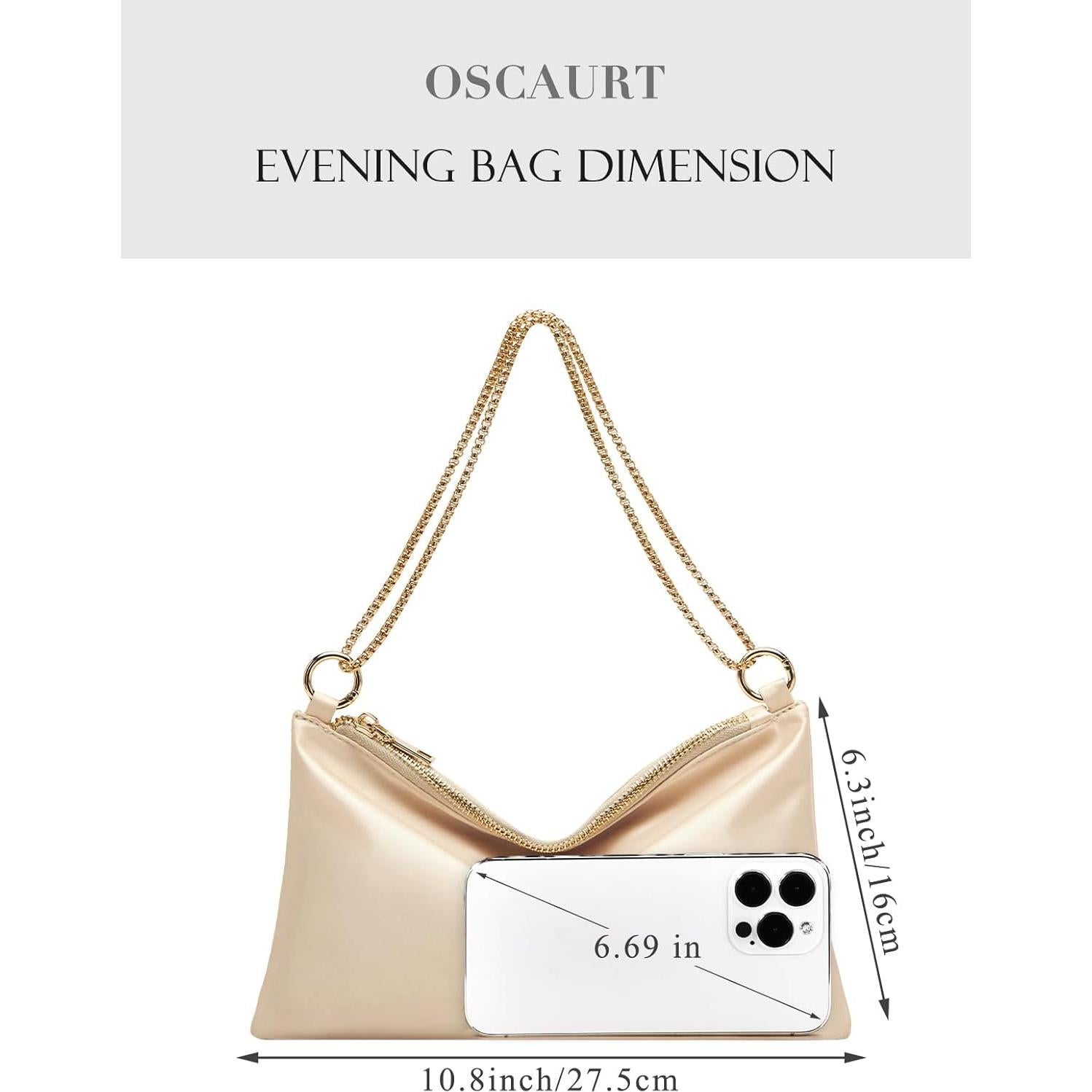 Bolso de mano de satén para mujer Oscaurt beige 26.7x15 cm