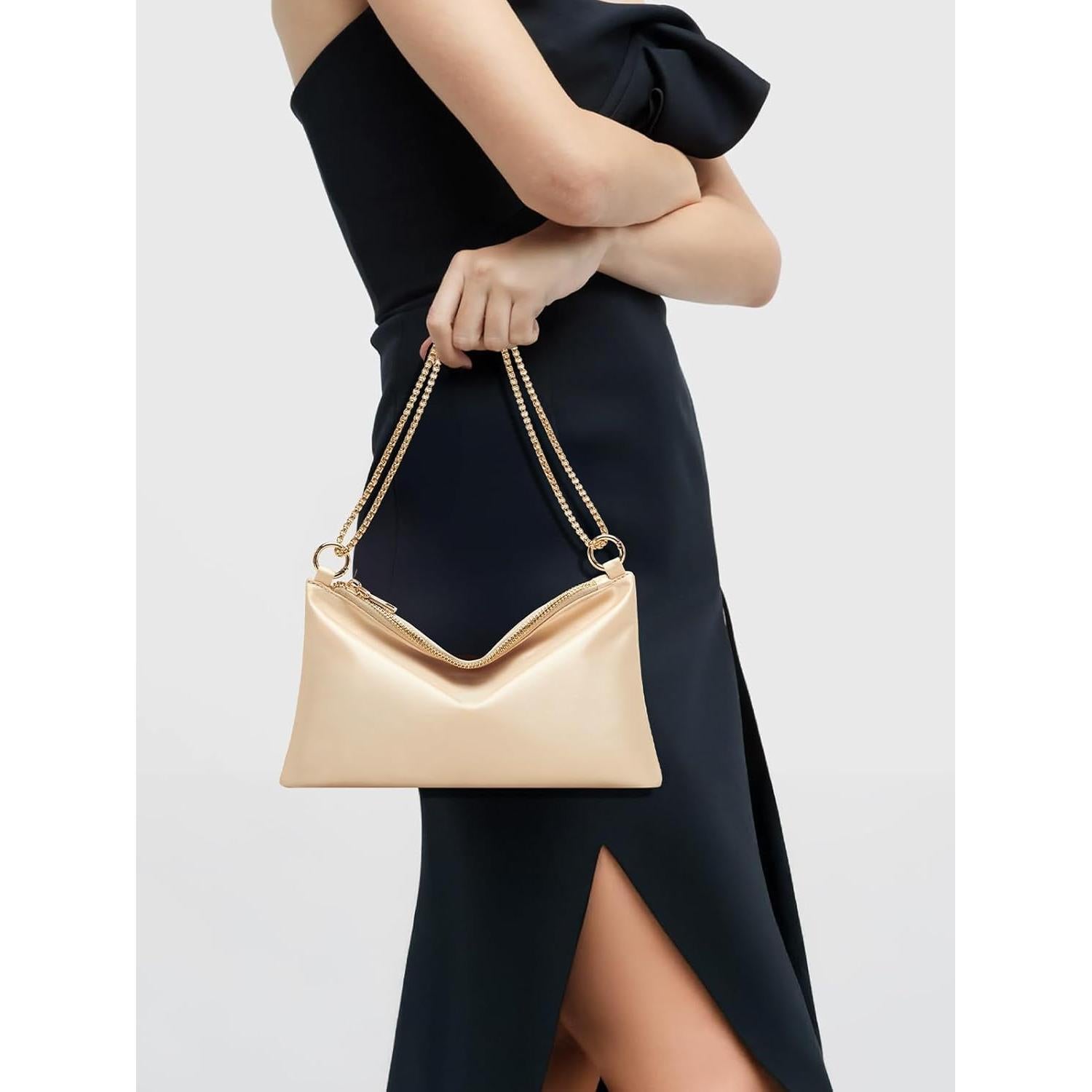 Bolso de mano de satén para mujer Oscaurt beige 26.7x15 cm