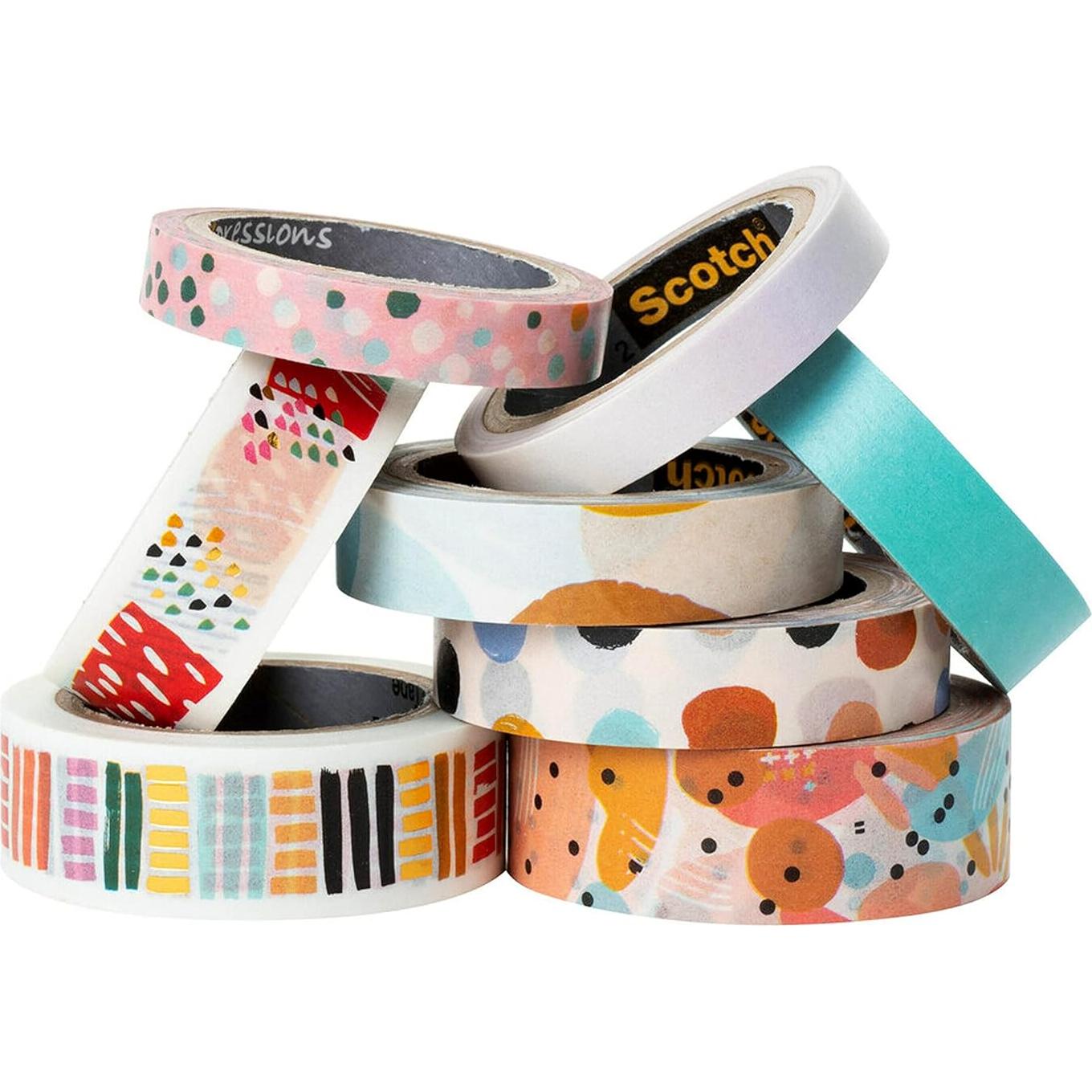 Cinta Washi Scotch Abstracto 8 Rollos 7-15mm para DIY