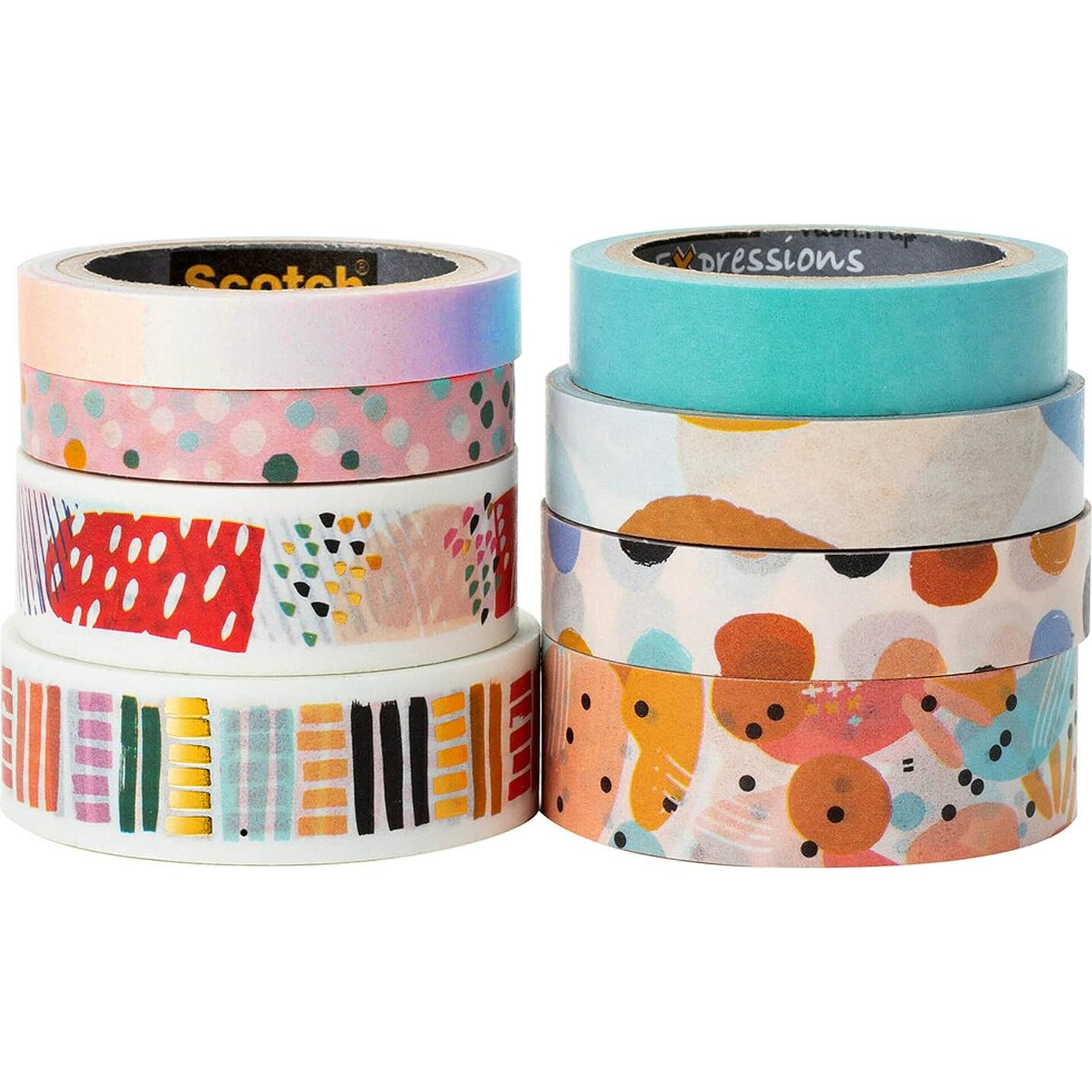 Cinta Washi Scotch Abstracto 8 Rollos 7-15mm para DIY