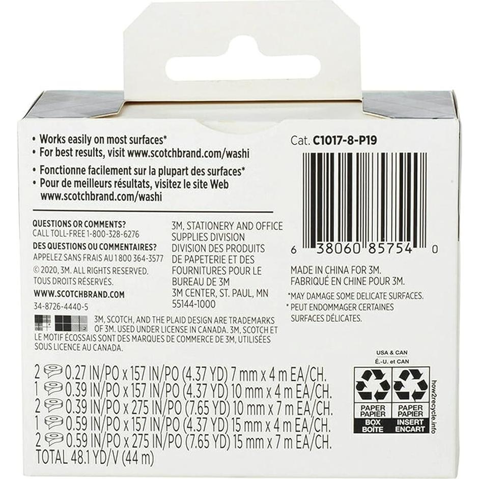 Cinta Washi Scotch Abstracto 8 Rollos 7-15mm para DIY