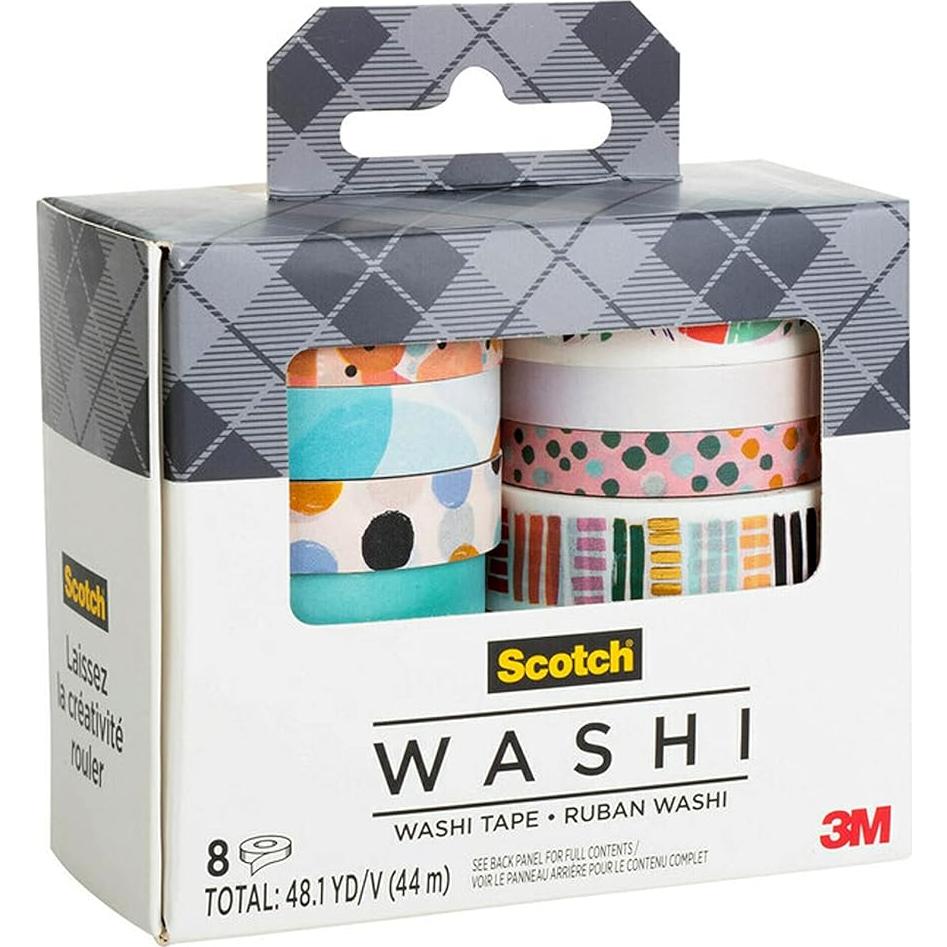 Cinta Washi Scotch Abstracto 8 Rollos 7-15mm para DIY