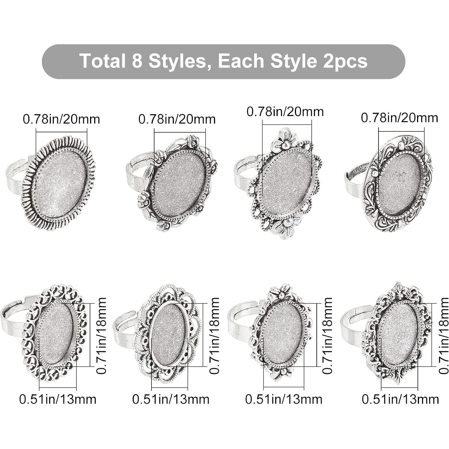 16 Piezas Anillos en Blanco Ajustables SUNNYCLUE Plata Antigua