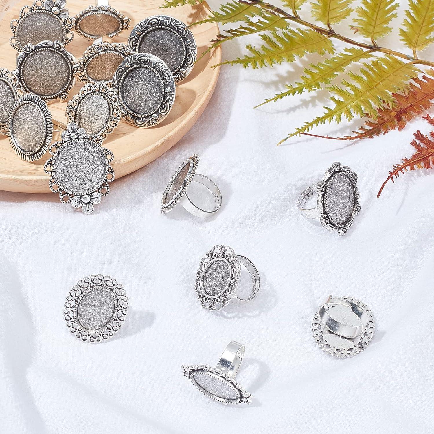 16 Piezas Anillos en Blanco Ajustables SUNNYCLUE Plata Antigua