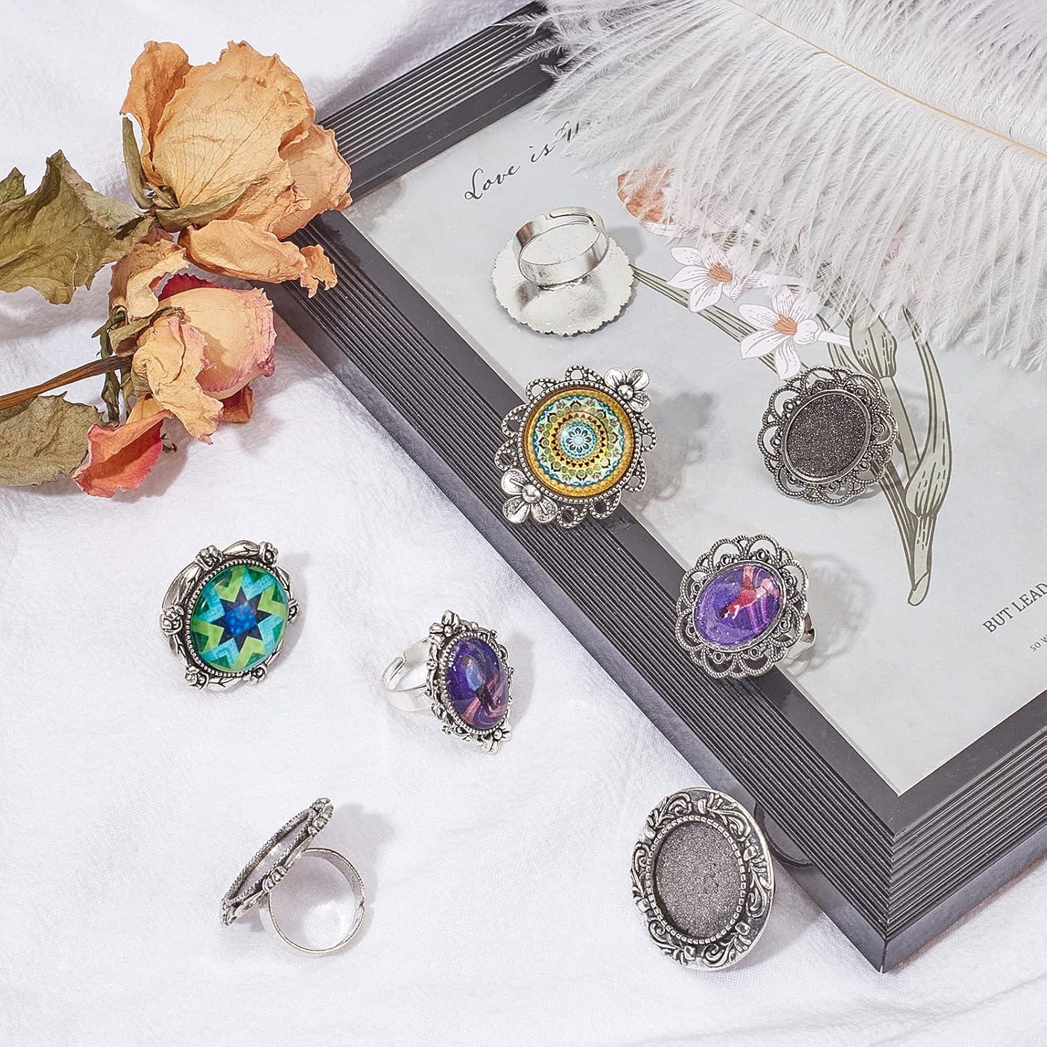 16 Piezas Anillos en Blanco Ajustables SUNNYCLUE Plata Antigua