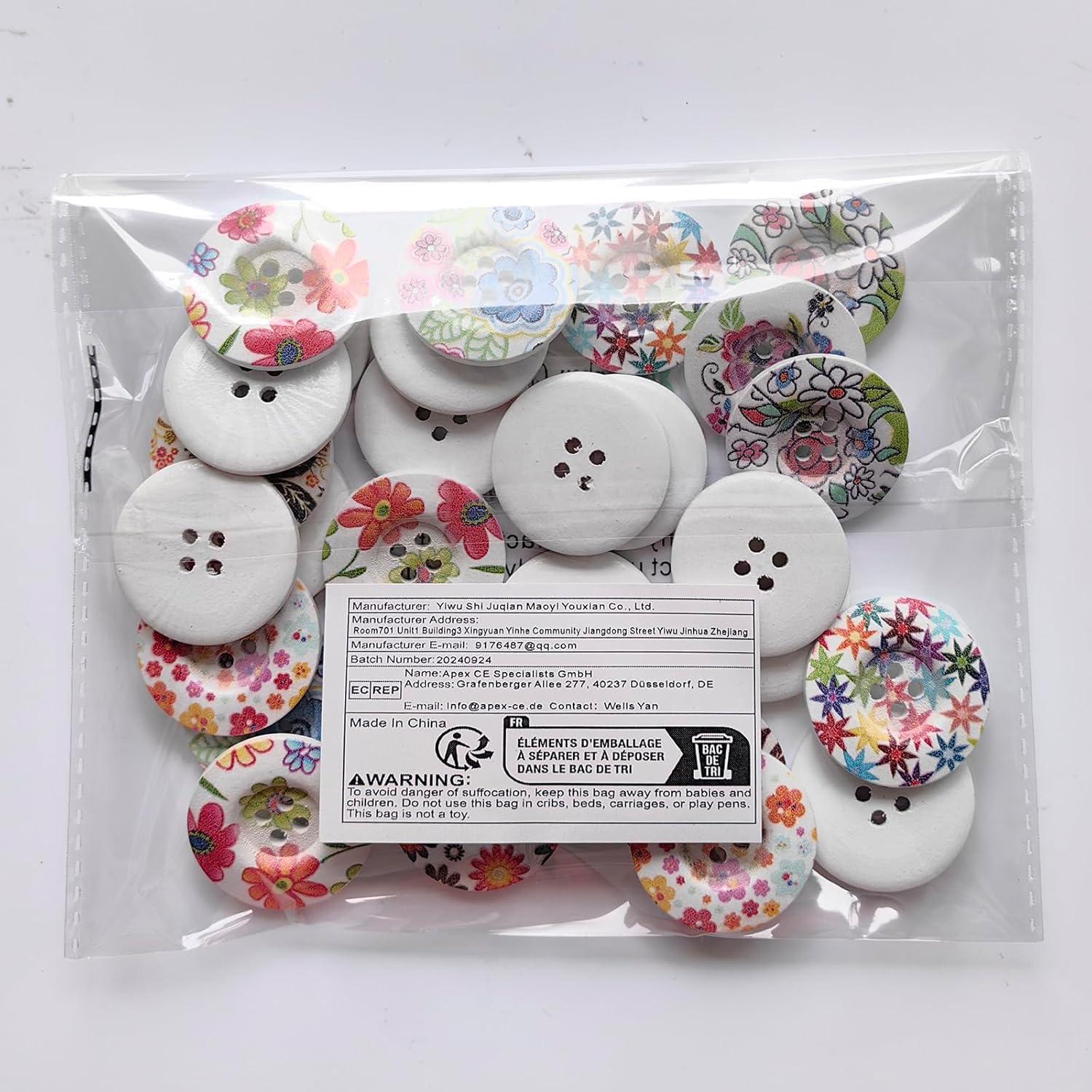 Botones de Madera Coloridos Chenkou Craft 25mm 40pcs