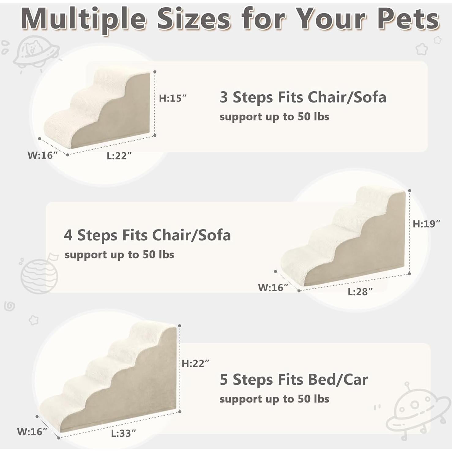 Escalera Curvada para Perros MIHIKK 3 Pasos Antideslizante Beige