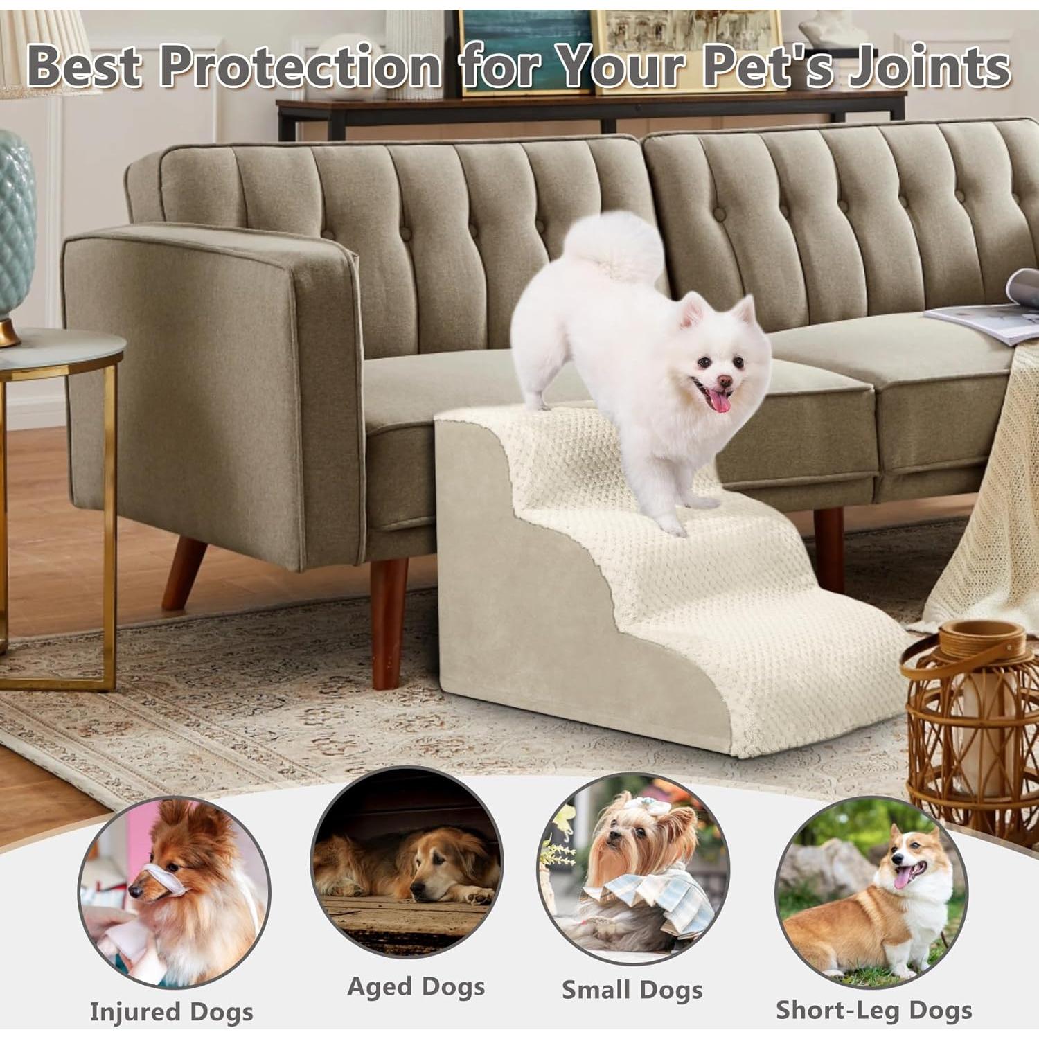 Escalera Curvada para Perros MIHIKK 3 Pasos Antideslizante Beige