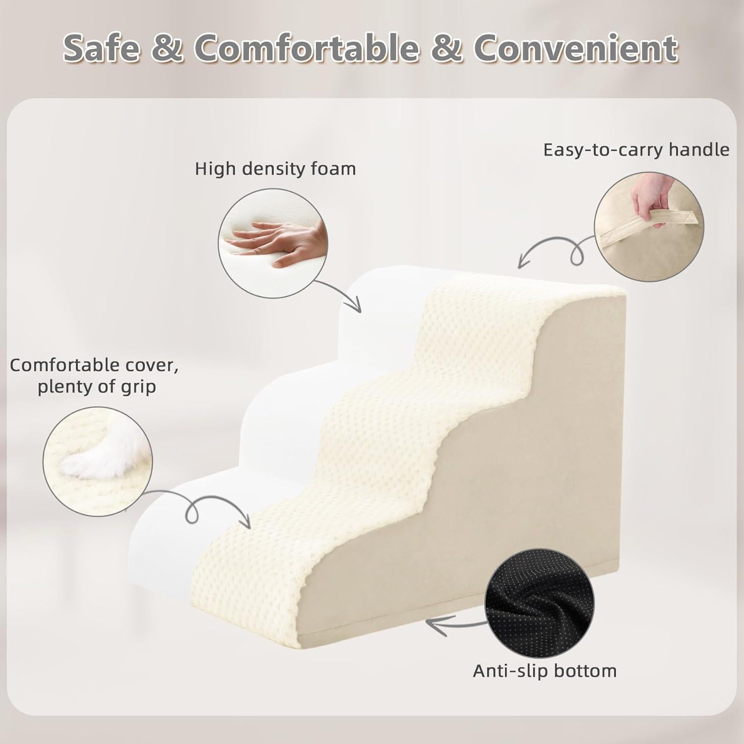 Escalera Curvada para Perros MIHIKK 3 Pasos Antideslizante Beige