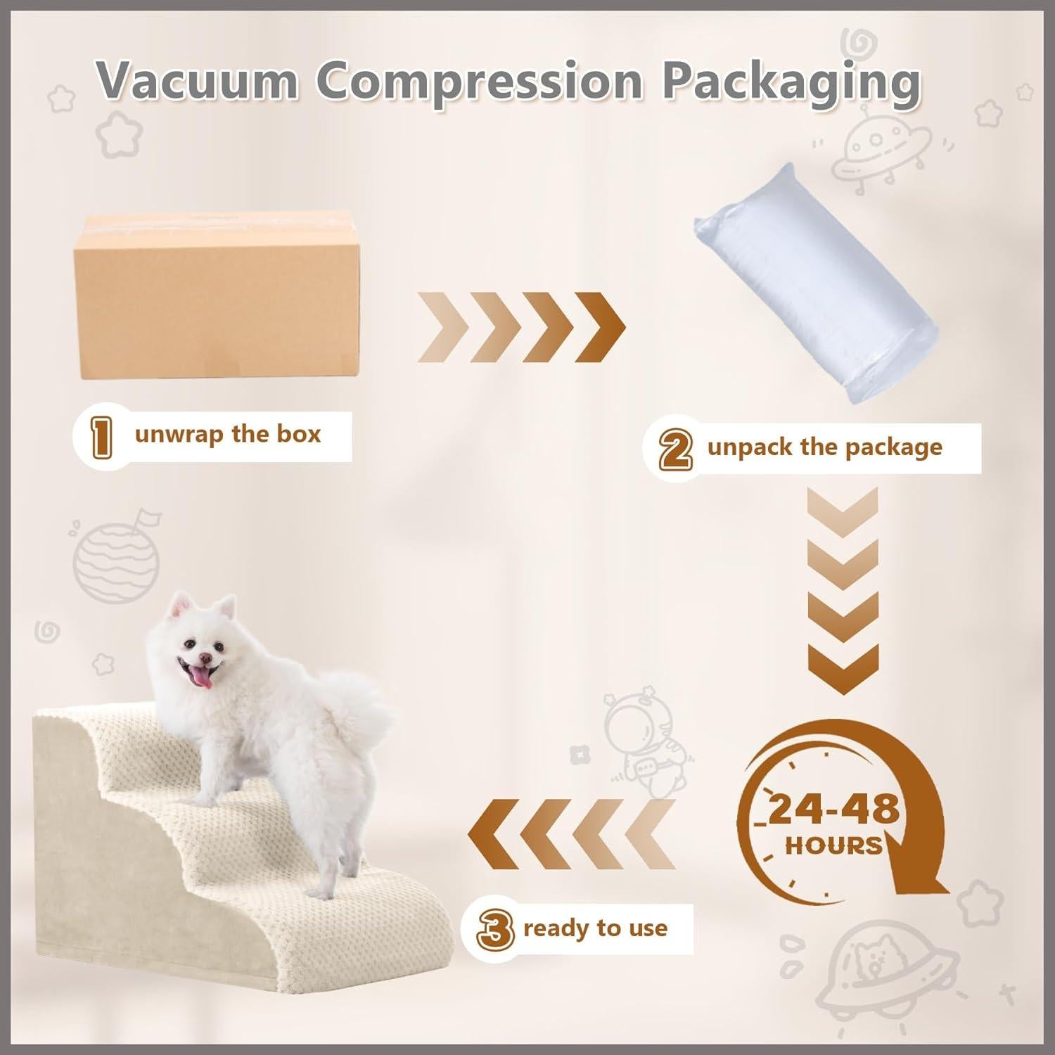 Escalera Curvada para Perros MIHIKK 3 Pasos Antideslizante Beige