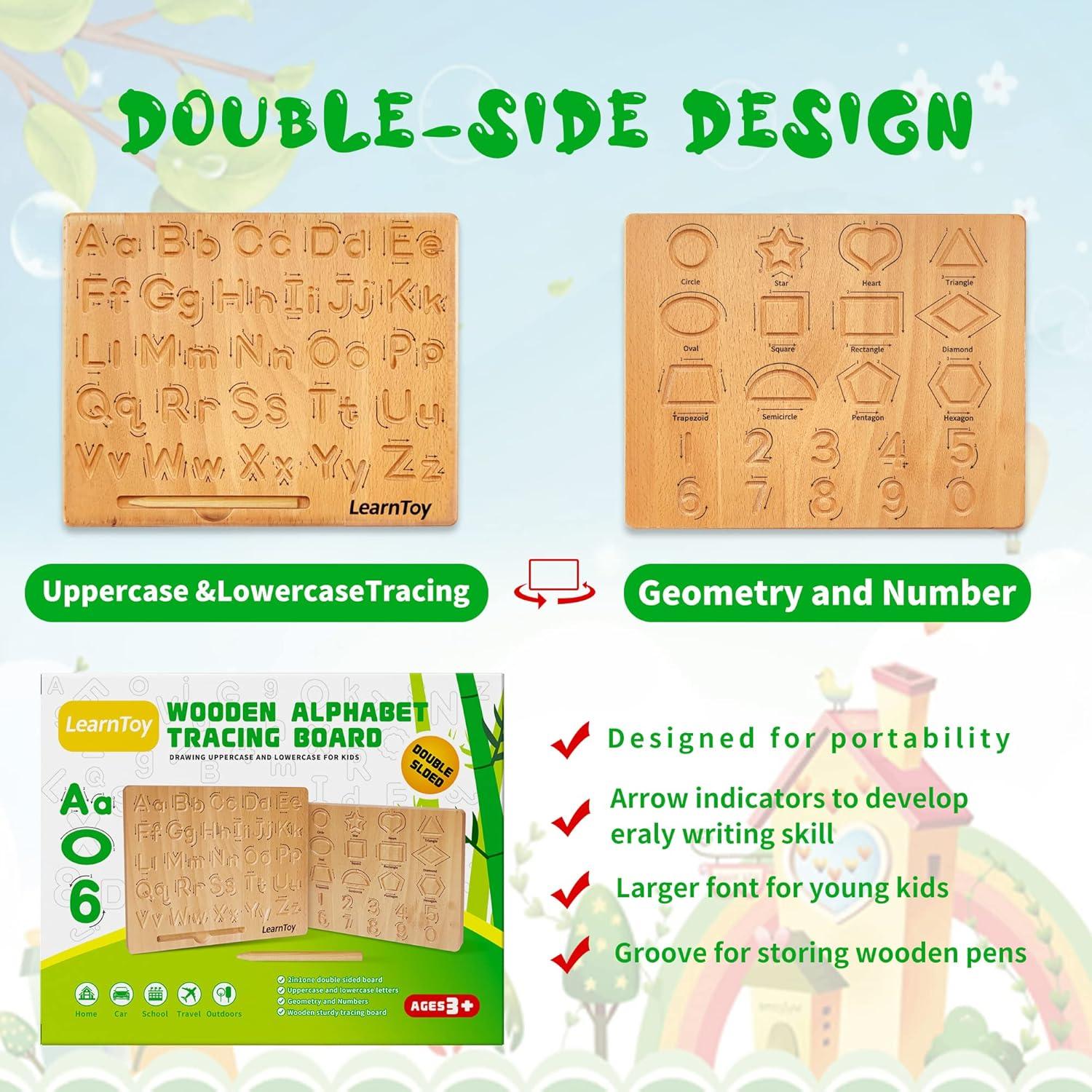 Tablero de Trazado de Letras de Madera LearnToy - Juguete Educativo 25.1x20.1cm